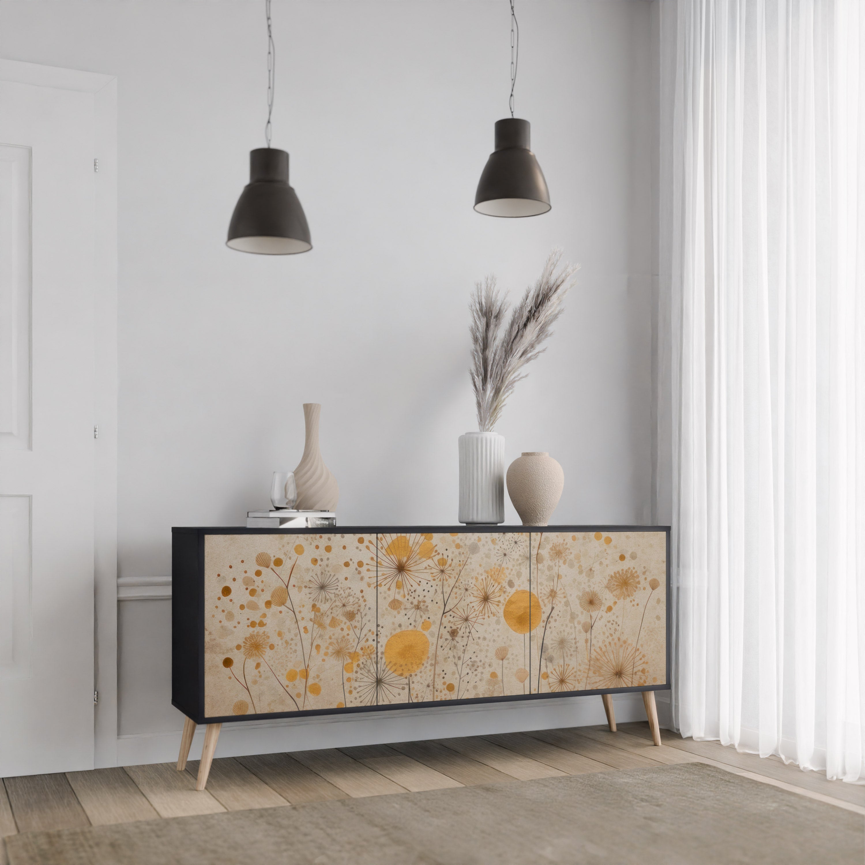MORNING GLADE 3-Door Sideboard in Black Finish