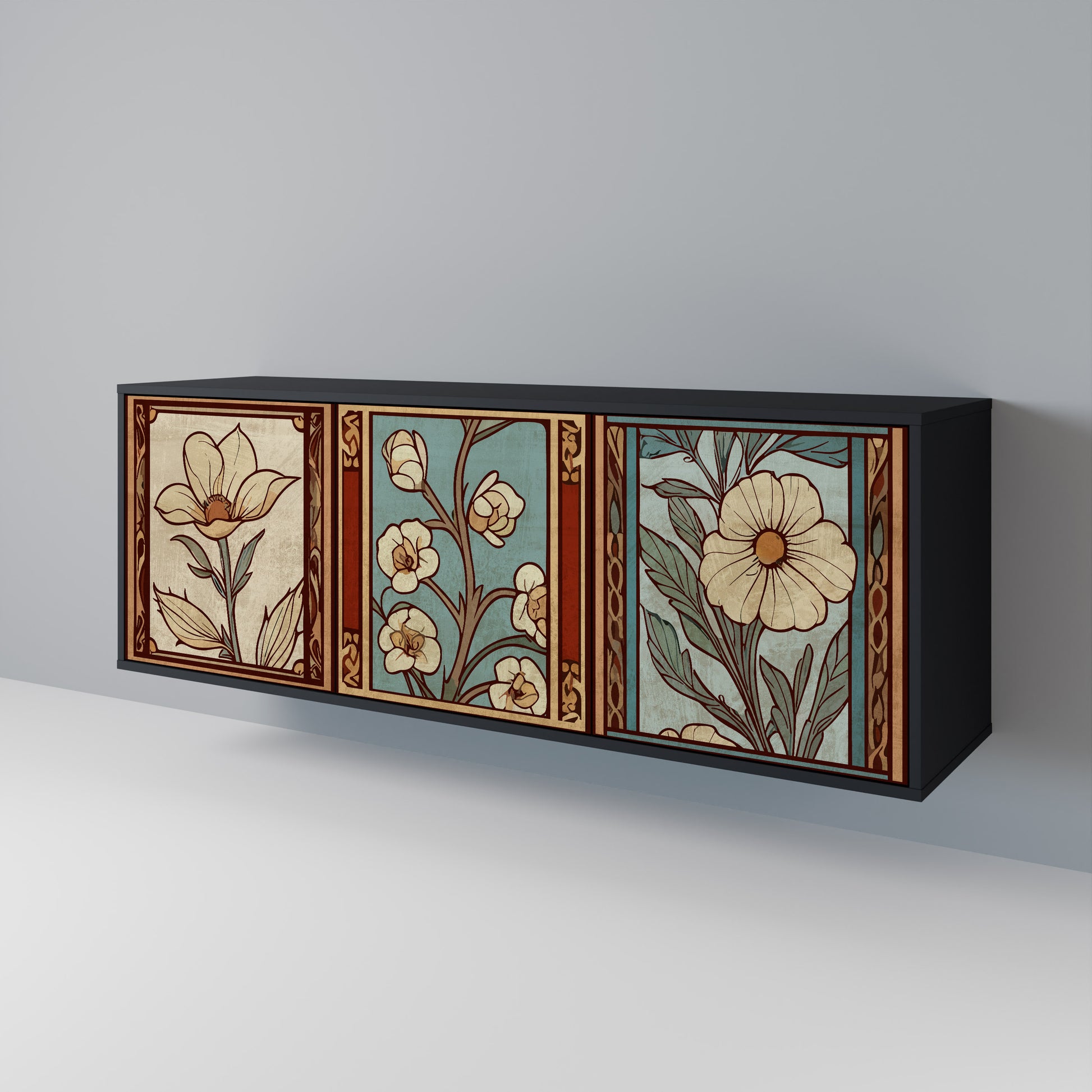 TIMELESS FLORA 3-Door Sideboard in Black Finish