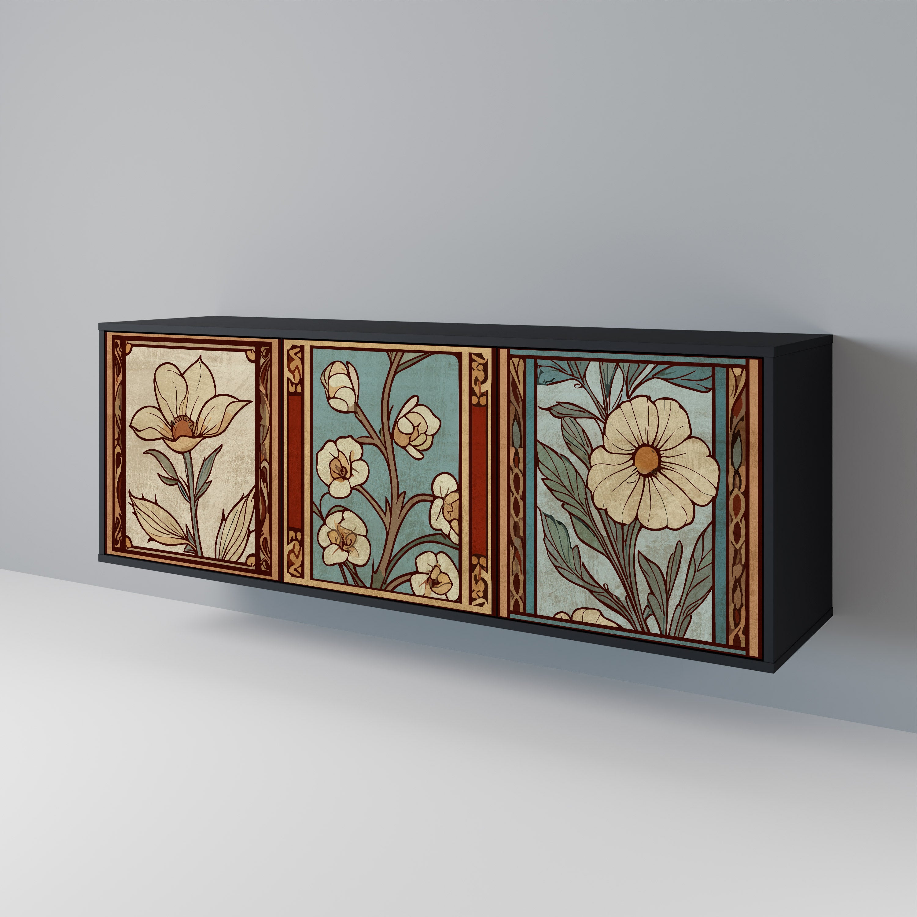 TIMELESS FLORA 3-Door Sideboard in Black Finish
