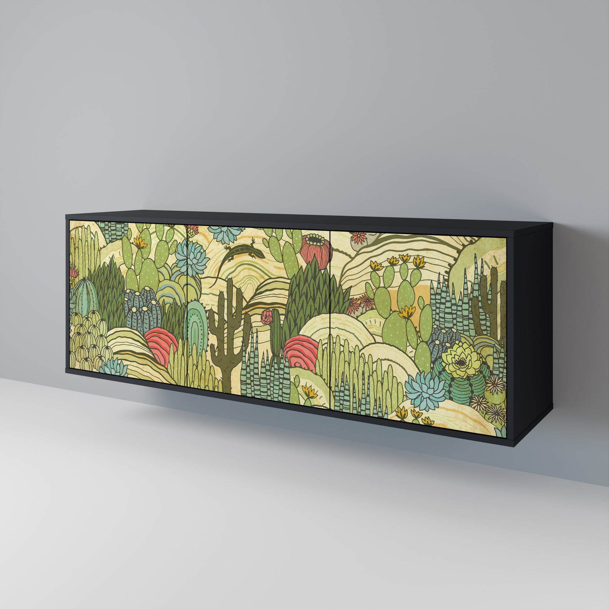 SUCCULENTS KALEIDOSCOPE 3-Door Sideboard in Black Finish
