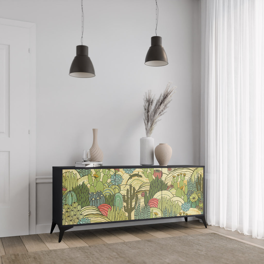 SUCCULENTS KALEIDOSCOPE 3-Door Sideboard in Black Finish
