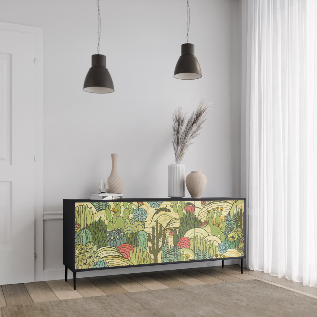 SUCCULENTS KALEIDOSCOPE 3-Door Sideboard in Black Finish