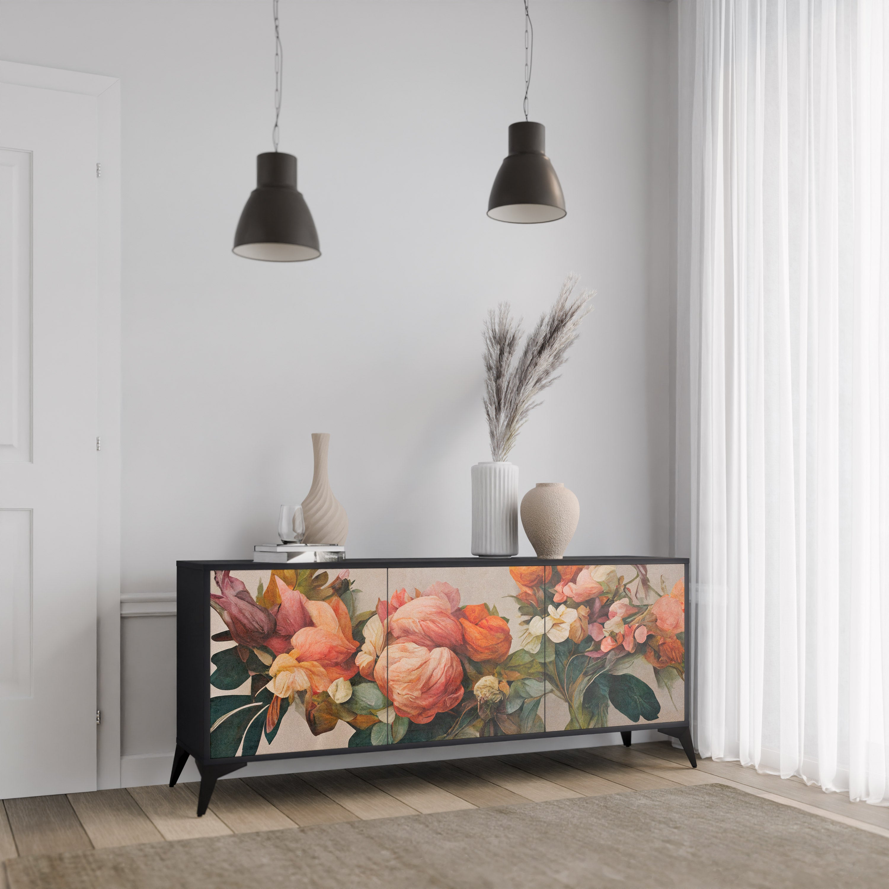 STYLISH BEAUTY 3-Door Sideboard in Black Finish