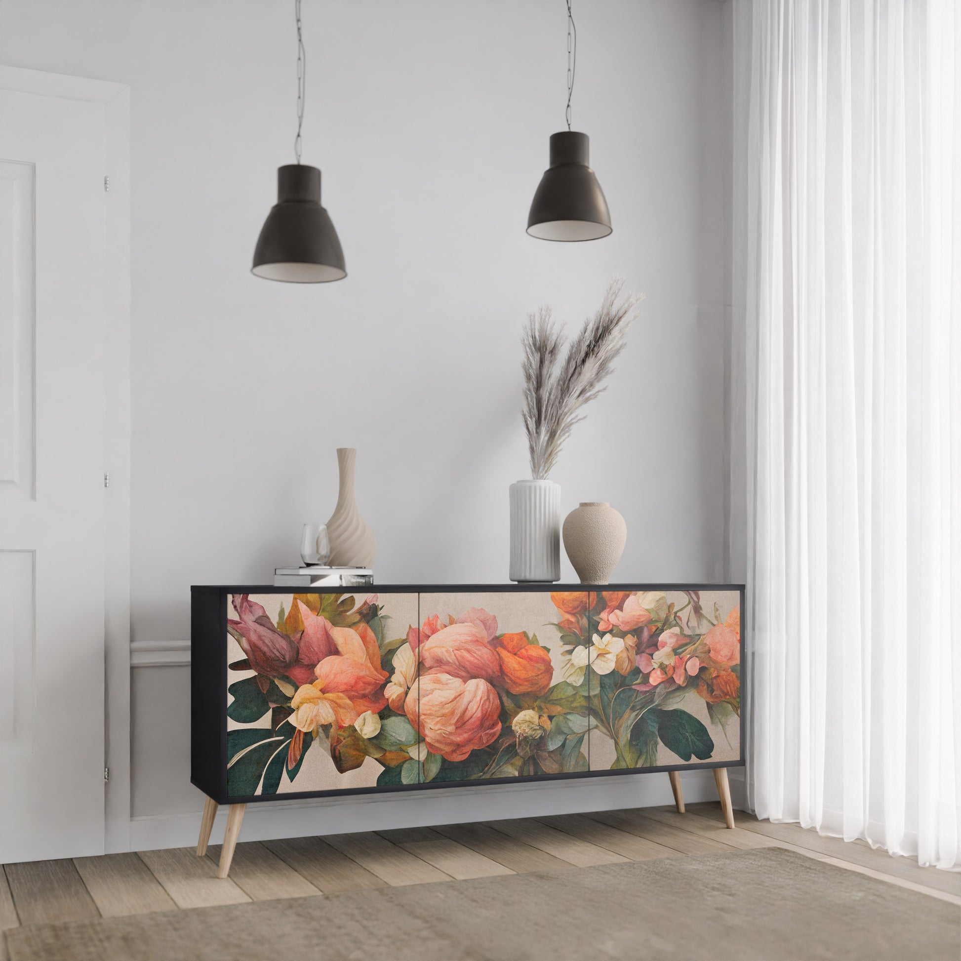 STYLISH BEAUTY 3-Door Sideboard in Black Finish