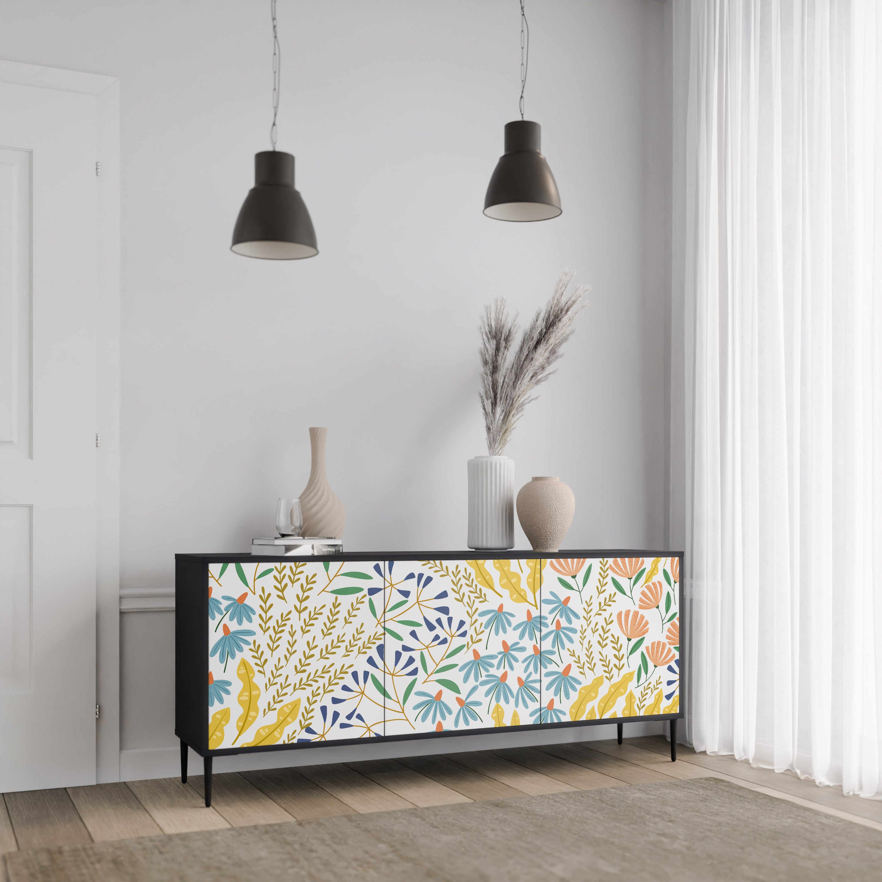 HELLO SPRING 3-Door Sideboard in Black Finish