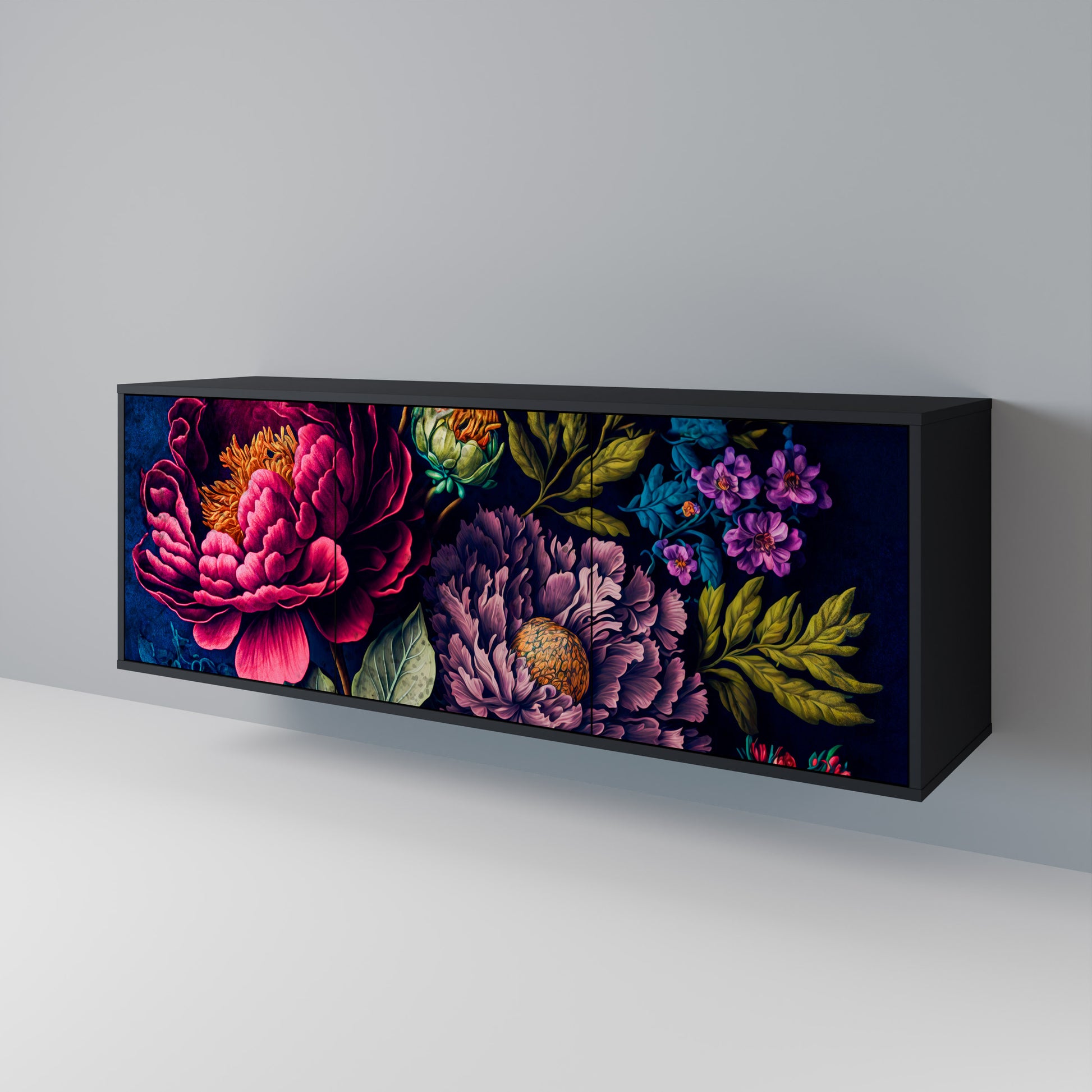 Aparador de 3 puertas BLOOMING ELEGANCE en acabado negro