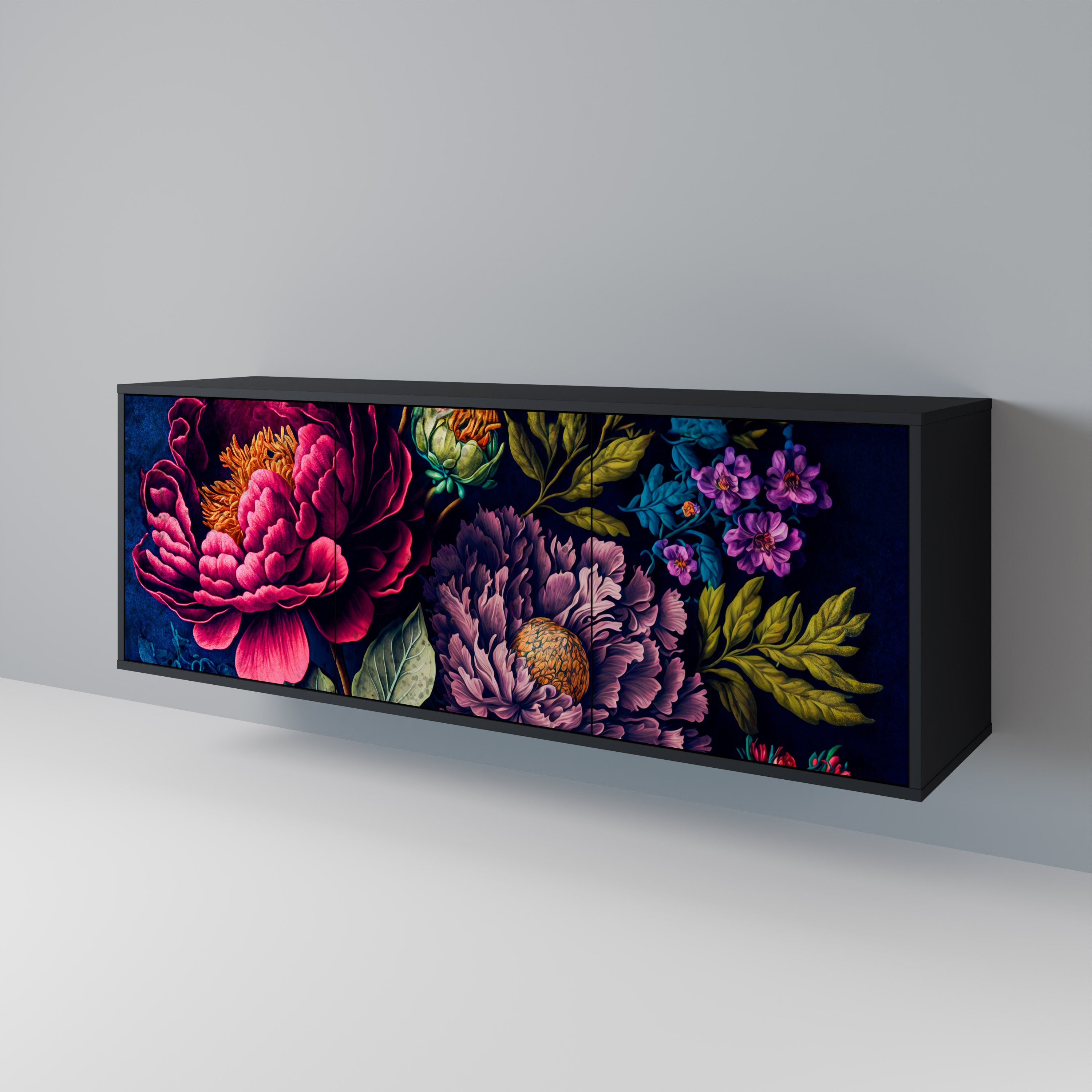 Aparador de 3 puertas BLOOMING ELEGANCE en acabado negro