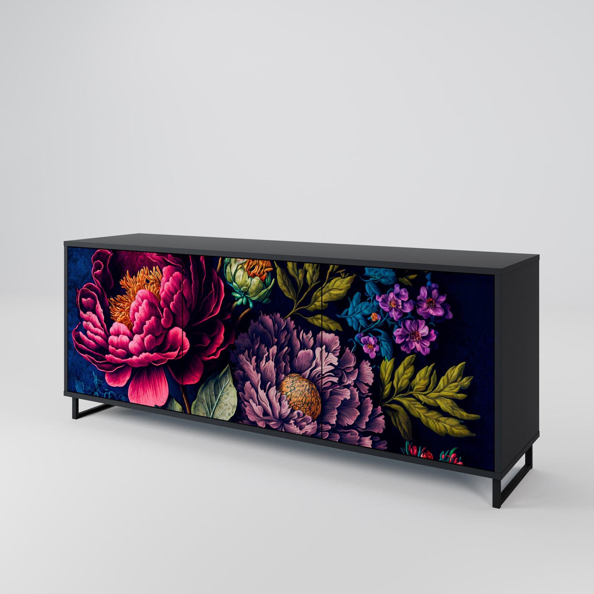 Aparador de 3 puertas BLOOMING ELEGANCE en acabado negro