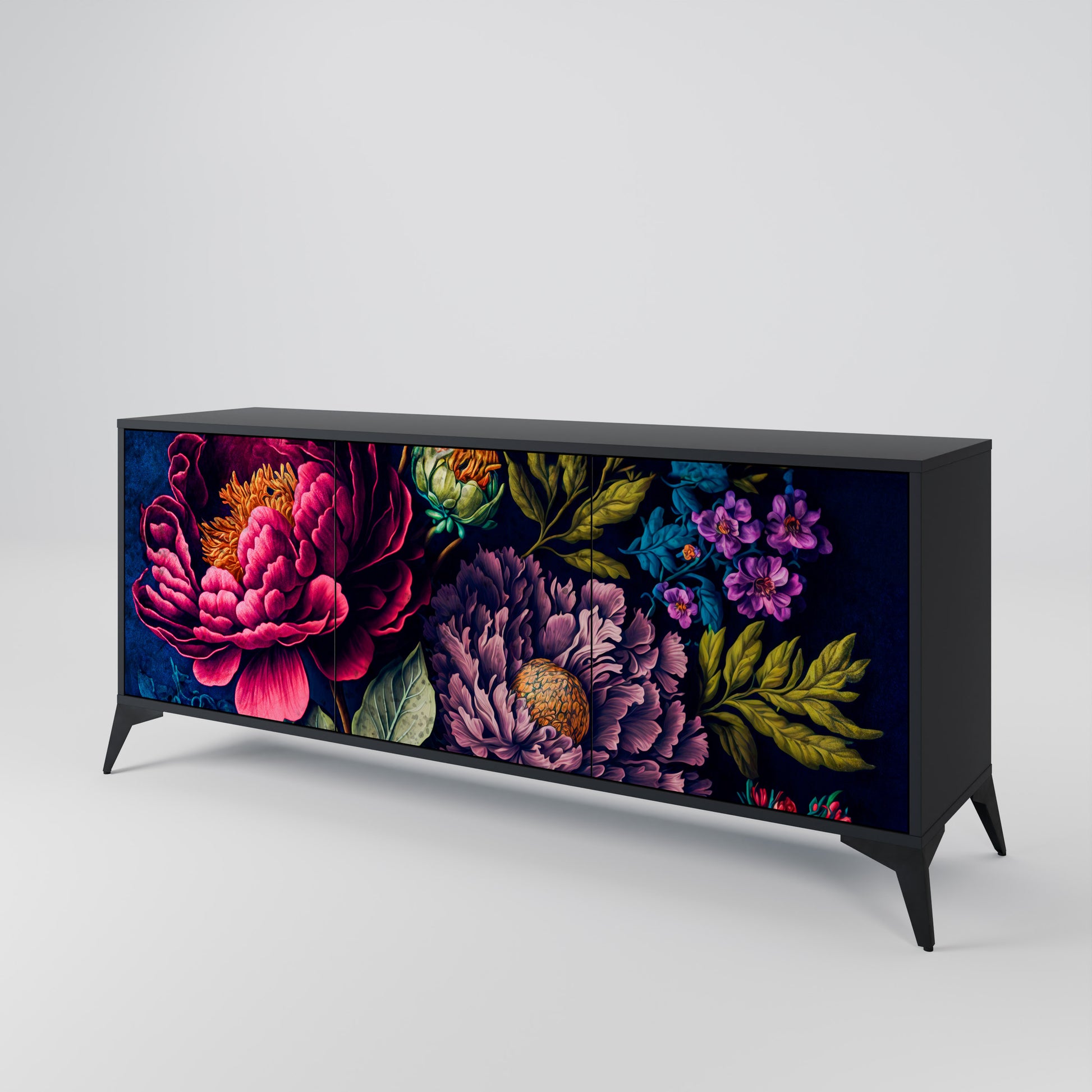 Aparador de 3 puertas BLOOMING ELEGANCE en acabado negro