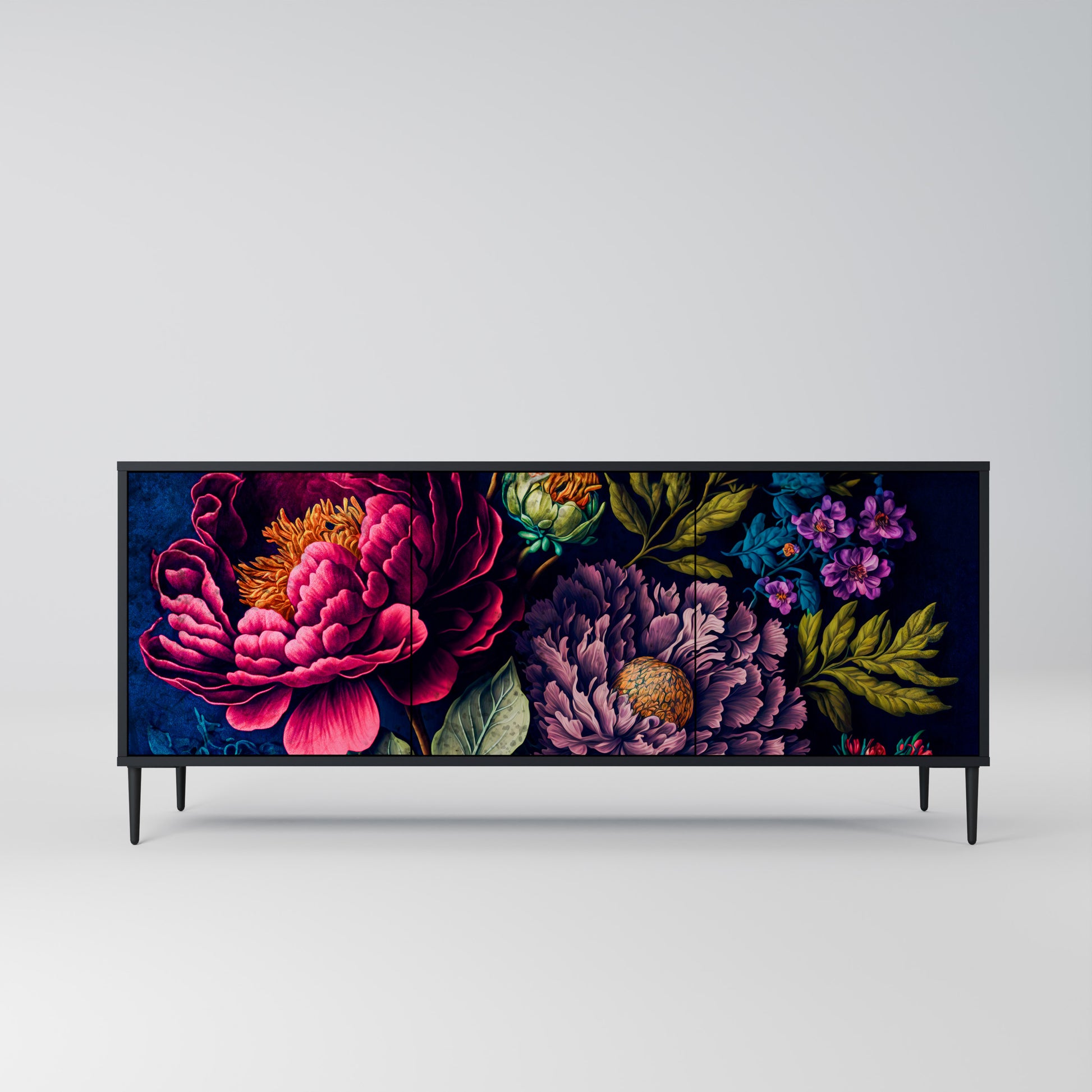 Aparador de 3 puertas BLOOMING ELEGANCE en acabado negro