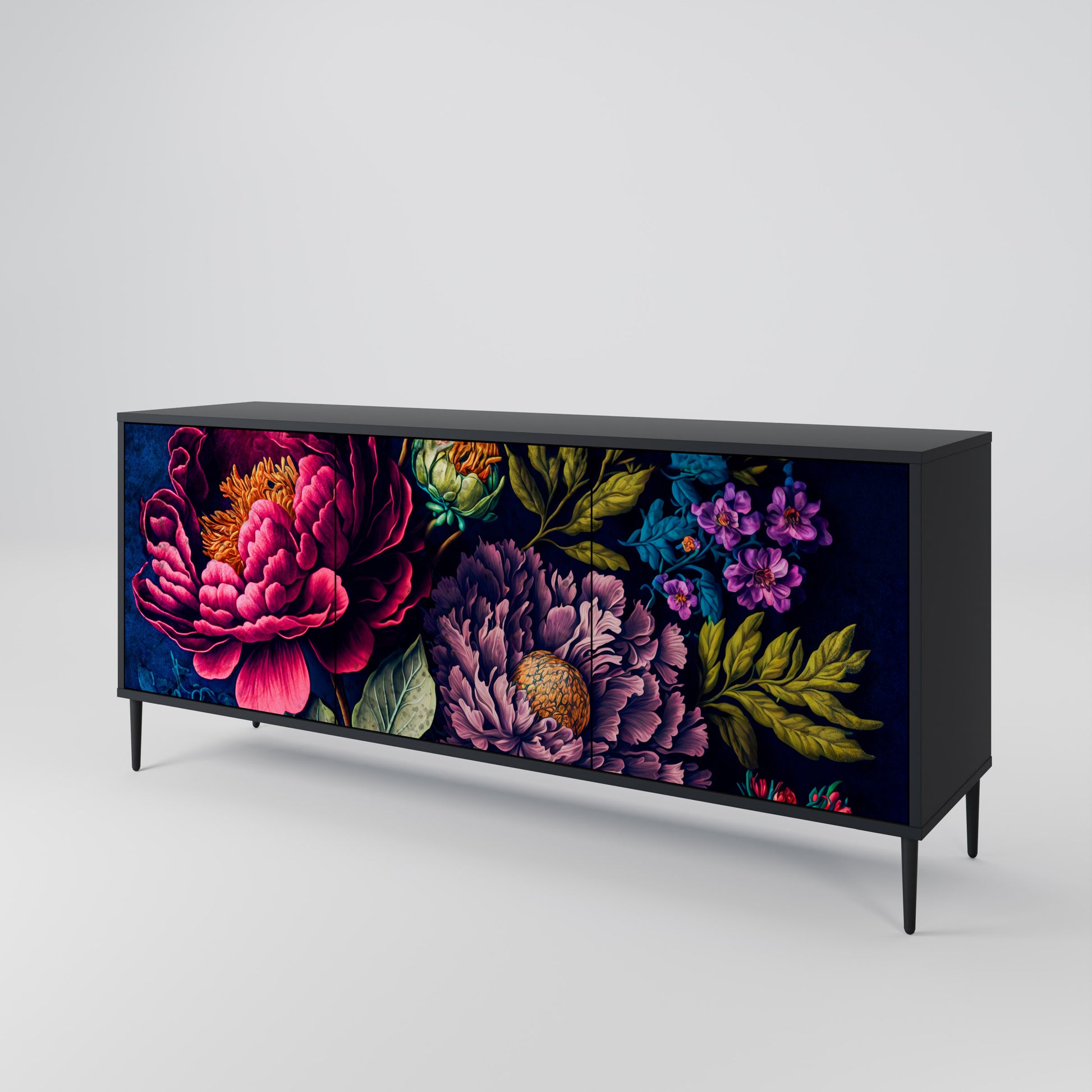 Aparador de 3 puertas BLOOMING ELEGANCE en acabado negro