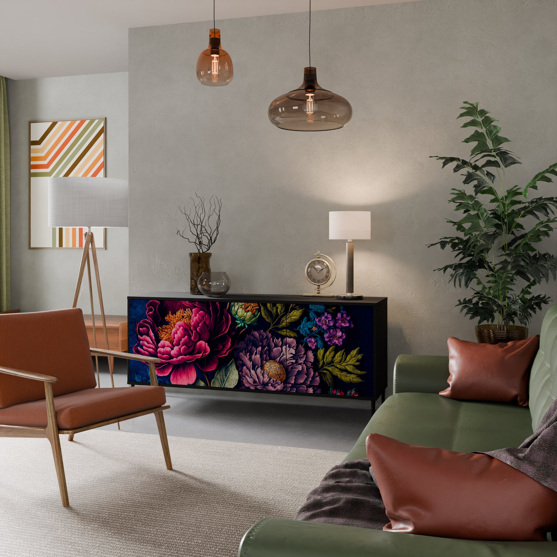 Aparador de 3 puertas BLOOMING ELEGANCE en acabado negro