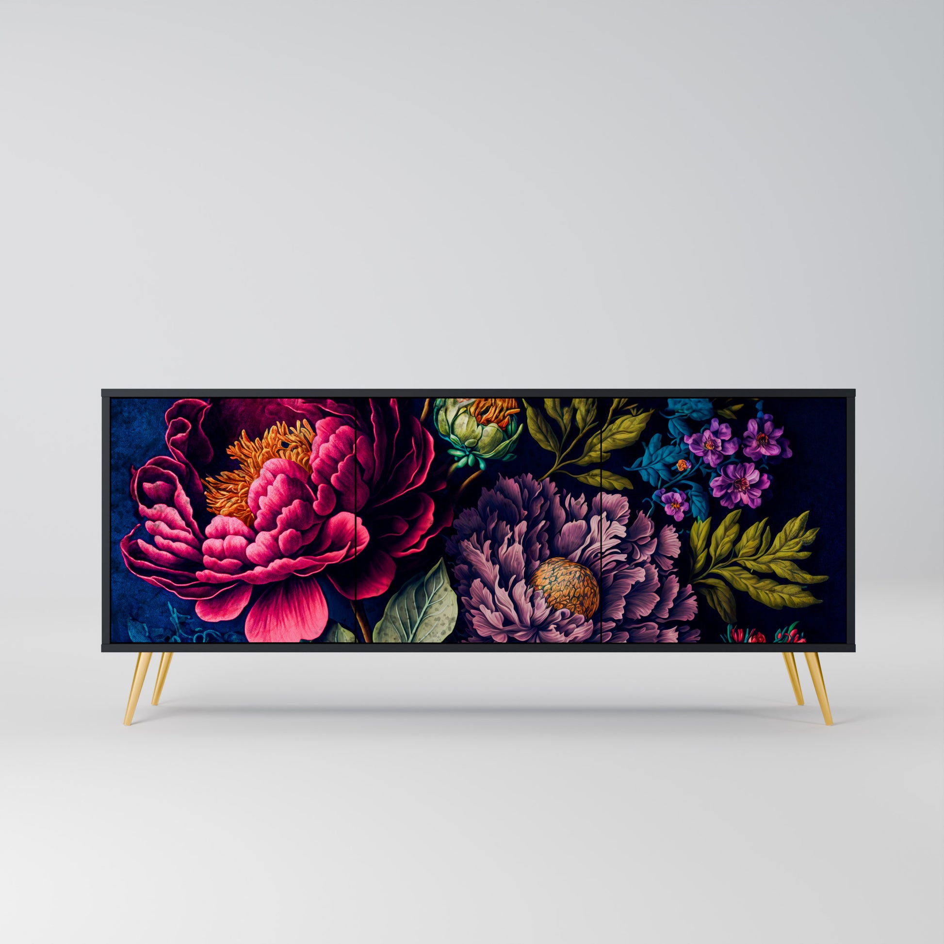 Aparador de 3 puertas BLOOMING ELEGANCE en acabado negro