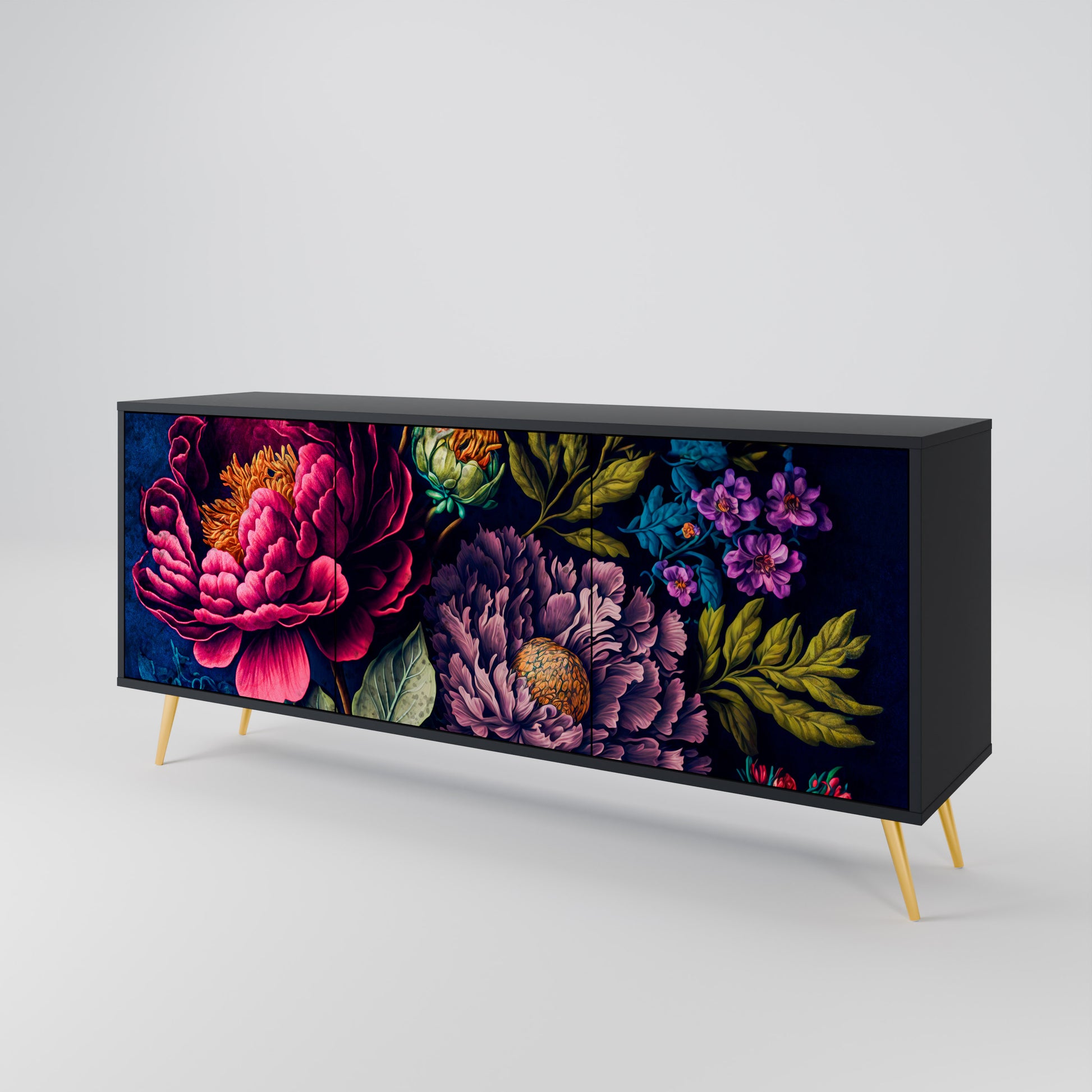 Aparador de 3 puertas BLOOMING ELEGANCE en acabado negro