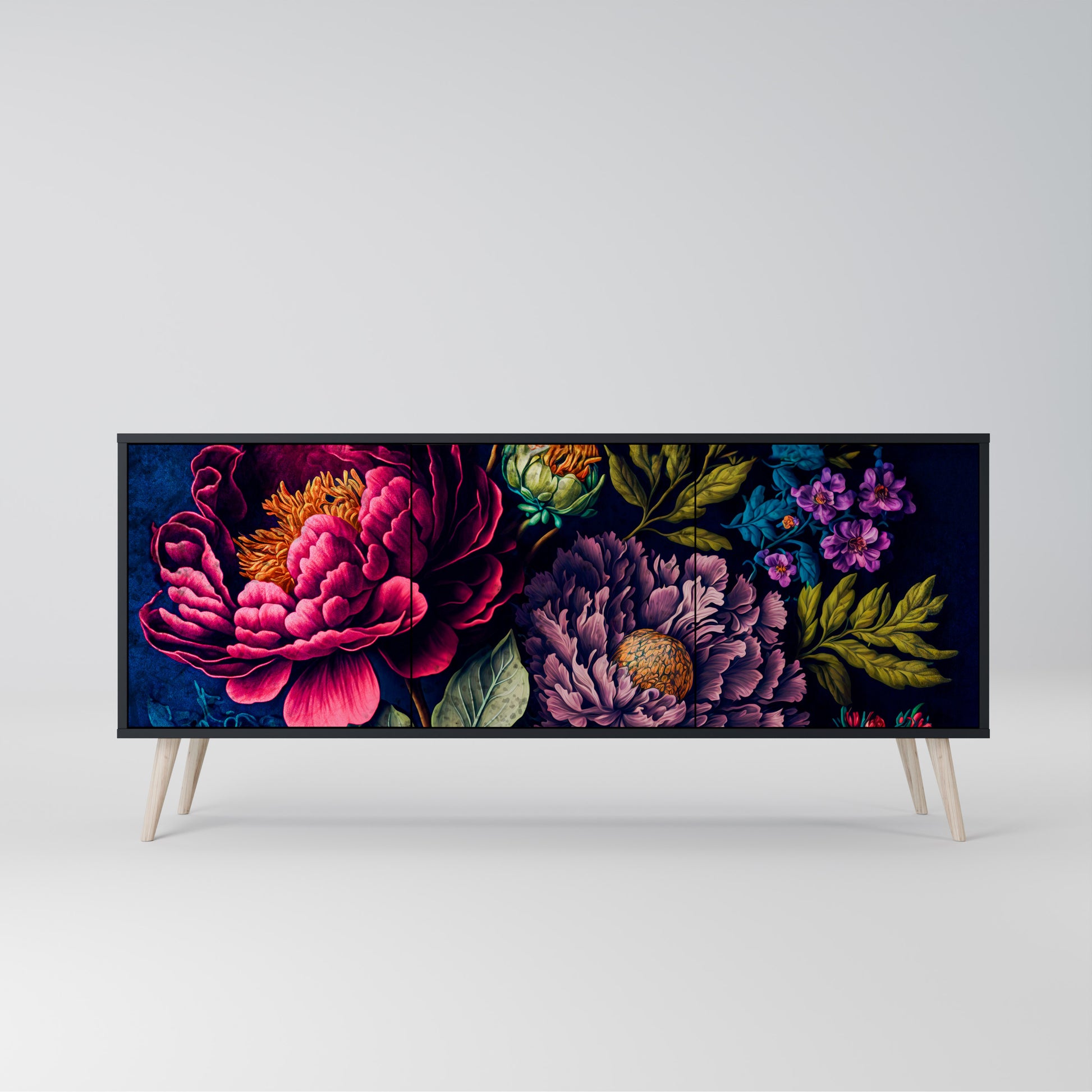 Aparador de 3 puertas BLOOMING ELEGANCE en acabado negro