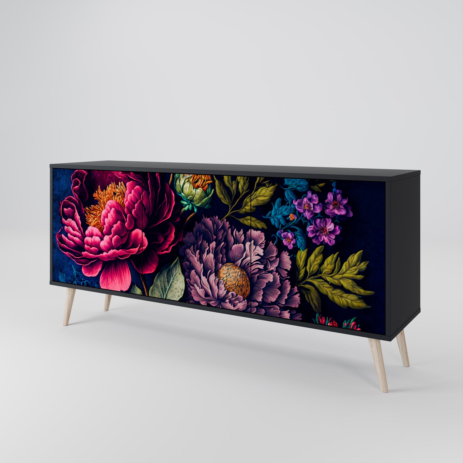 Aparador de 3 puertas BLOOMING ELEGANCE en acabado negro