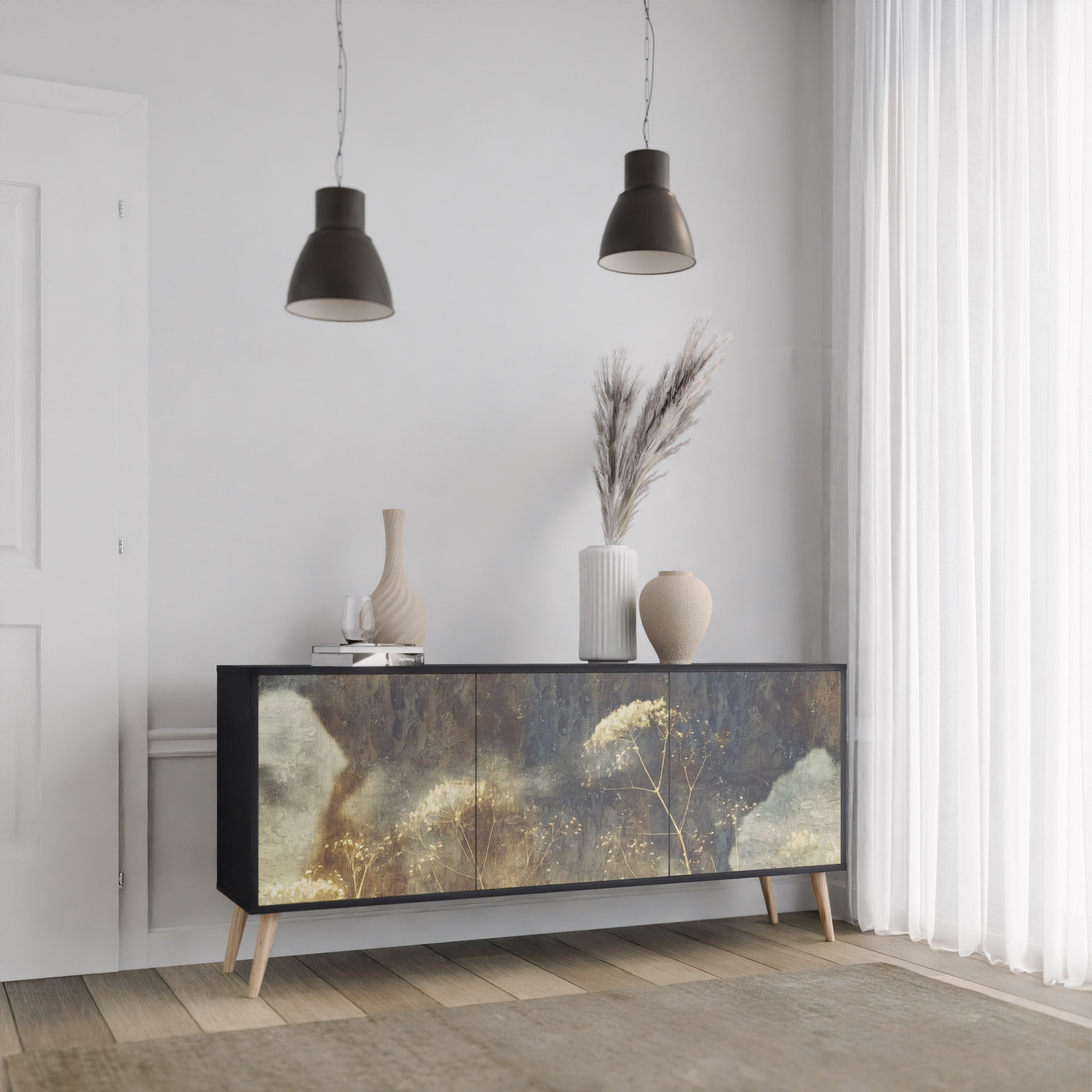 GENTLE POWER 3-Door Sideboard in Black Finish