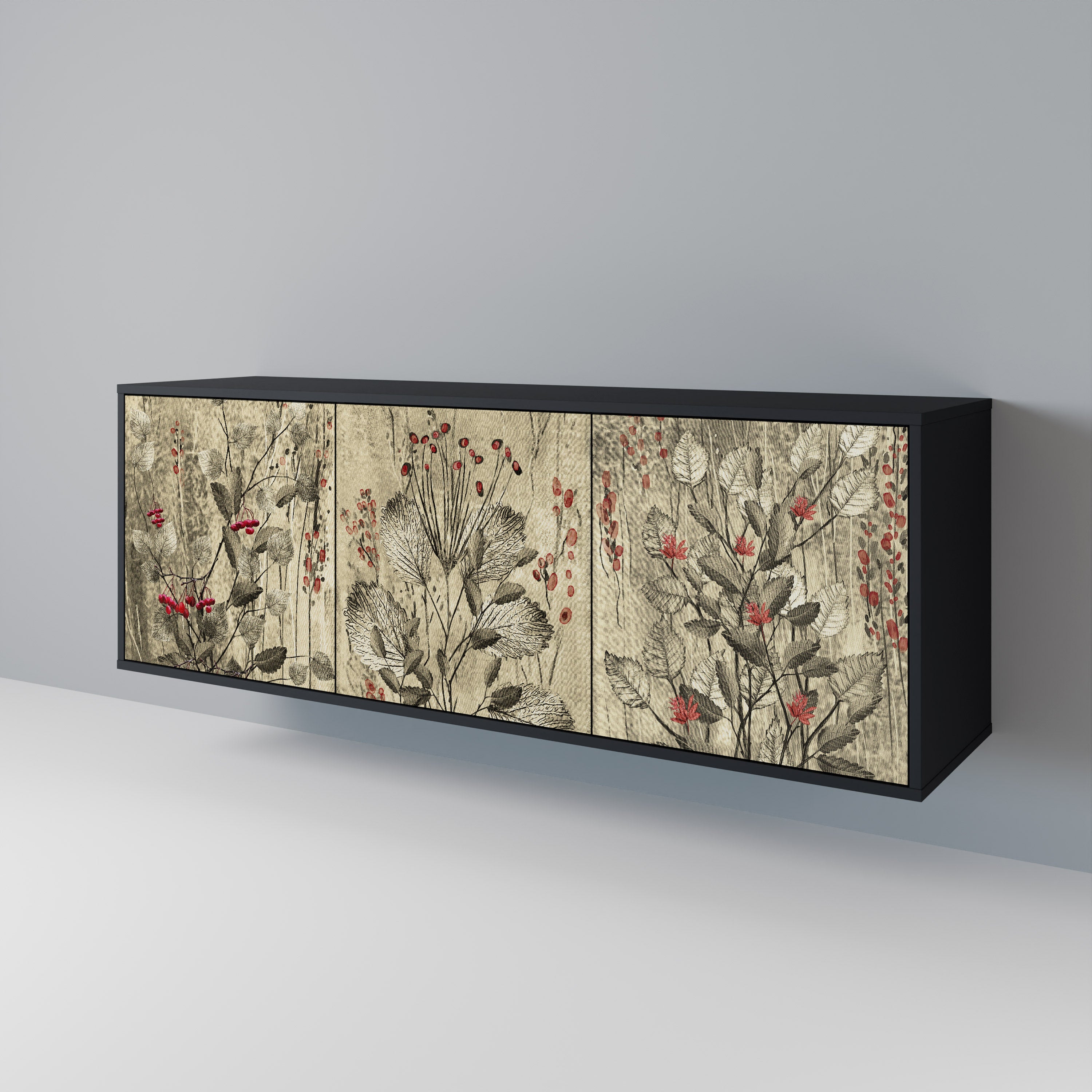 HERBAL GRACE 3-Door Sideboard in Black Finish