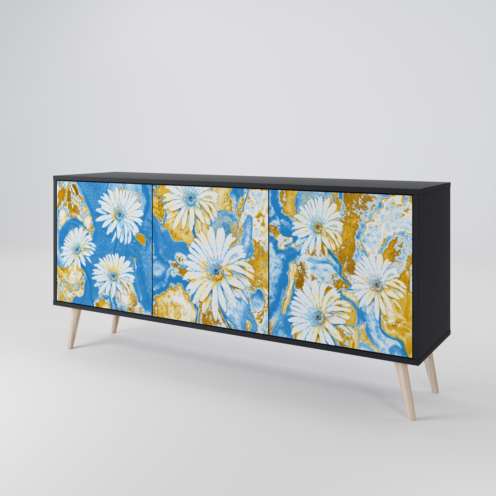 DAISY LUXE 3-Door Sideboard in Black Finish