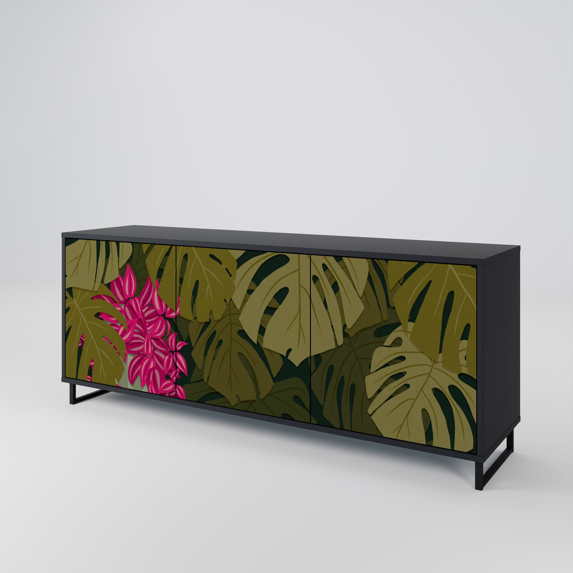 TROPICAL BEAUTY 3-Door Sideboard in Black Finish