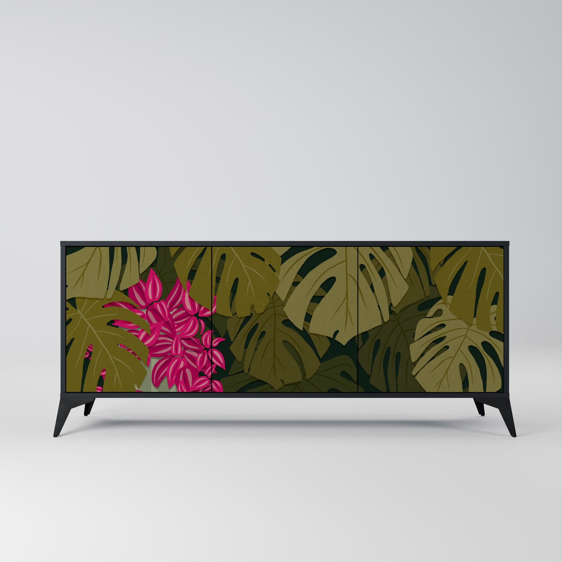 TROPICAL BEAUTY 3-Door Sideboard in Black Finish