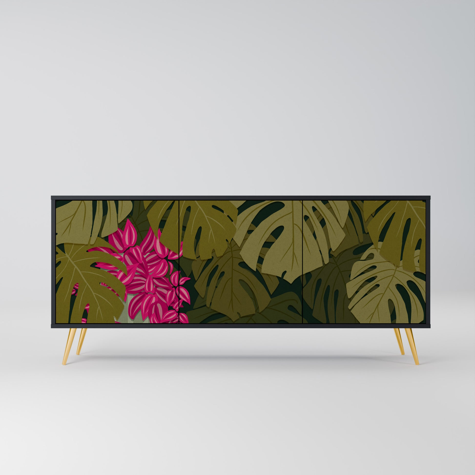 TROPICAL BEAUTY 3-Door Sideboard in Black Finish