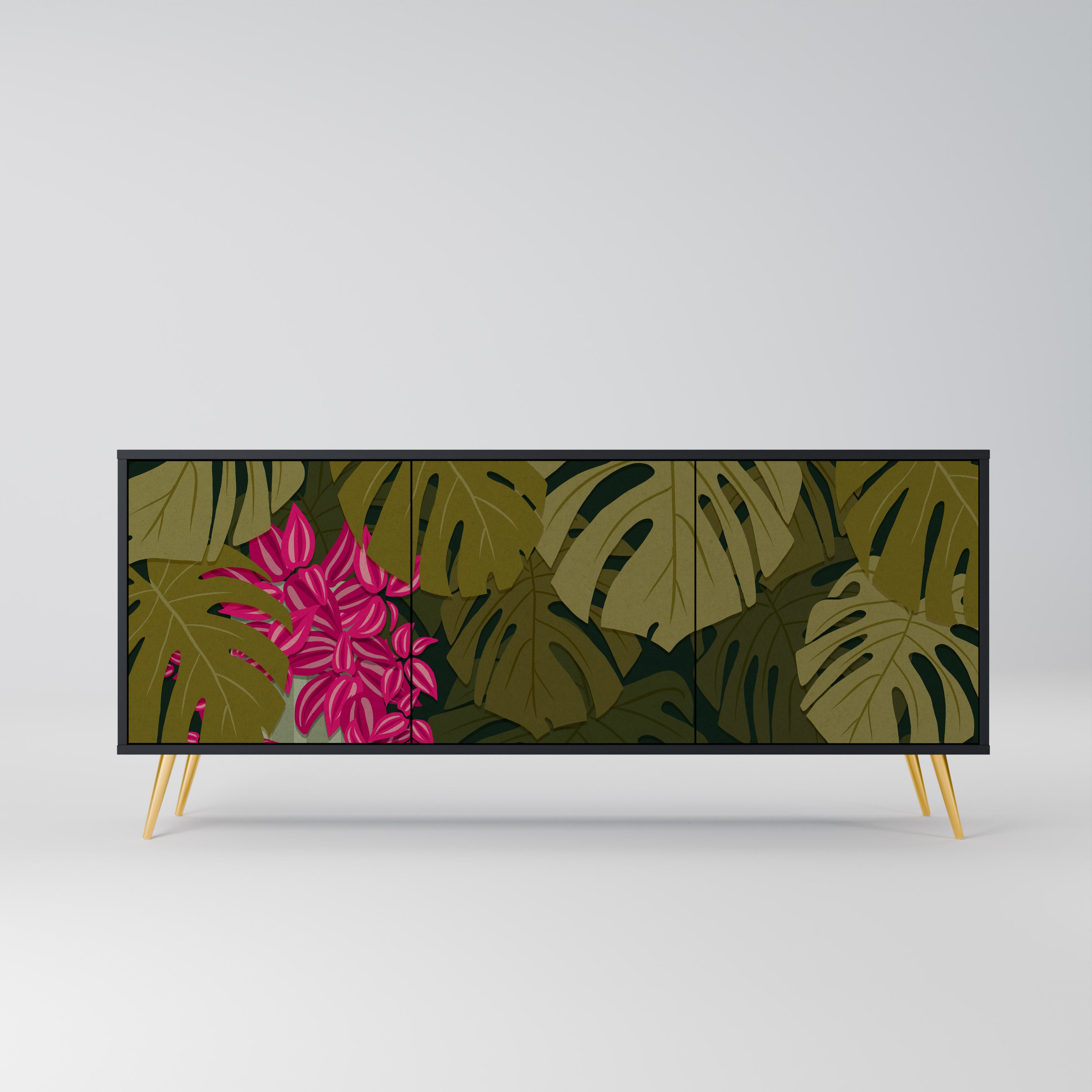TROPICAL BEAUTY 3-Door Sideboard in Black Finish