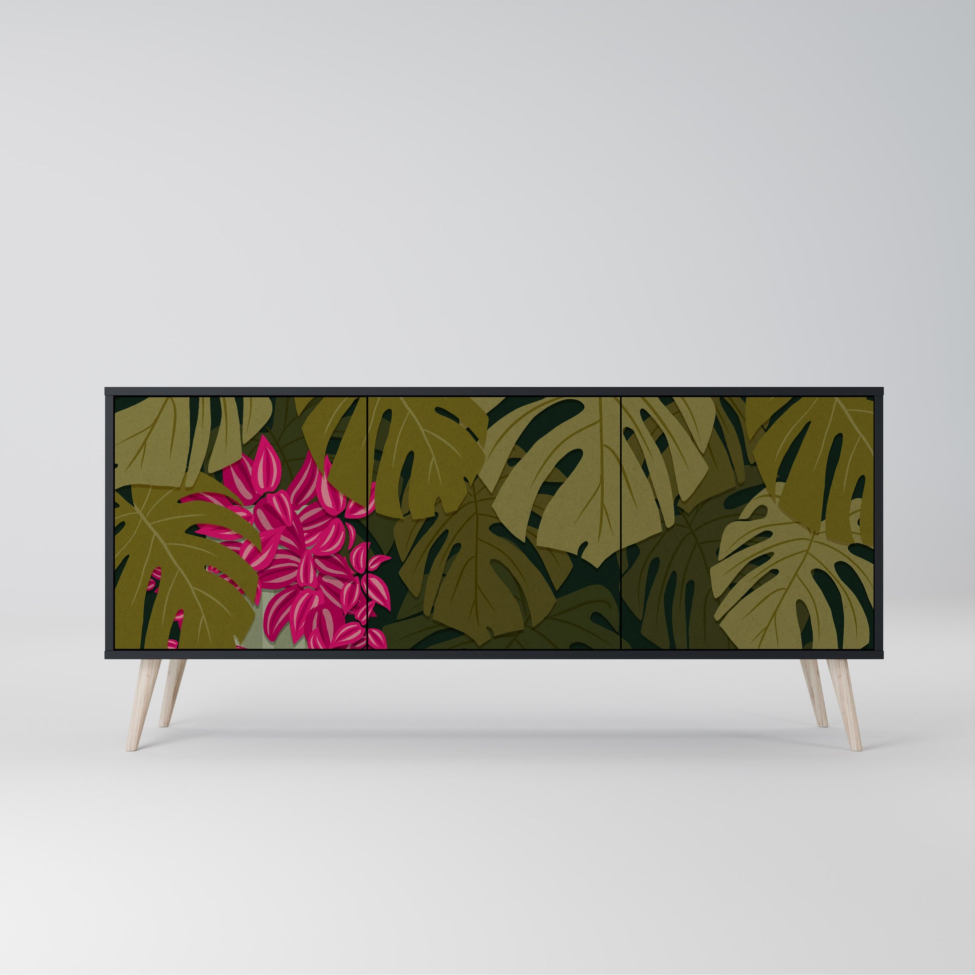 TROPICAL BEAUTY 3-Door Sideboard in Black Finish