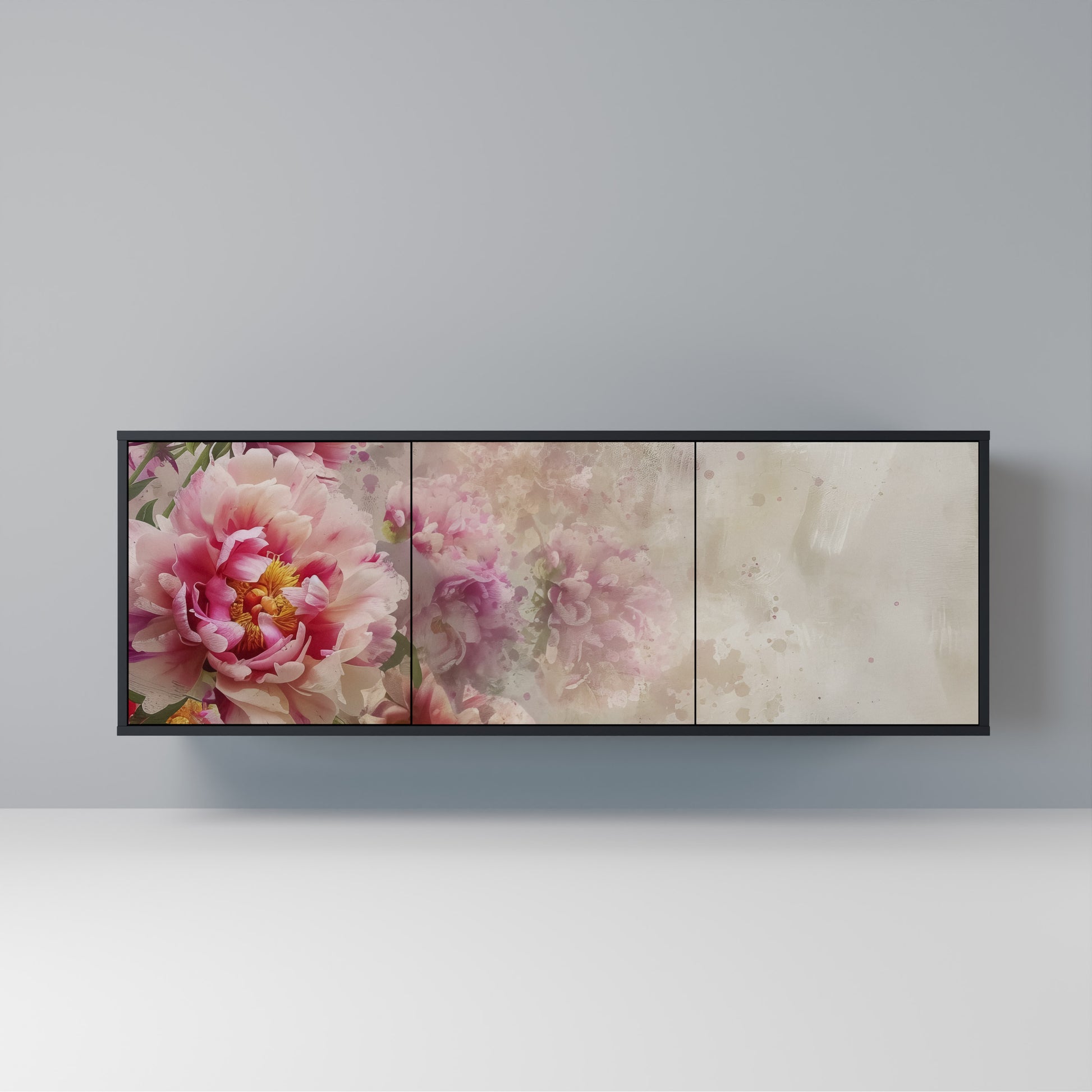 PEONY WHISPER 3-Door Sideboard in Black Finish