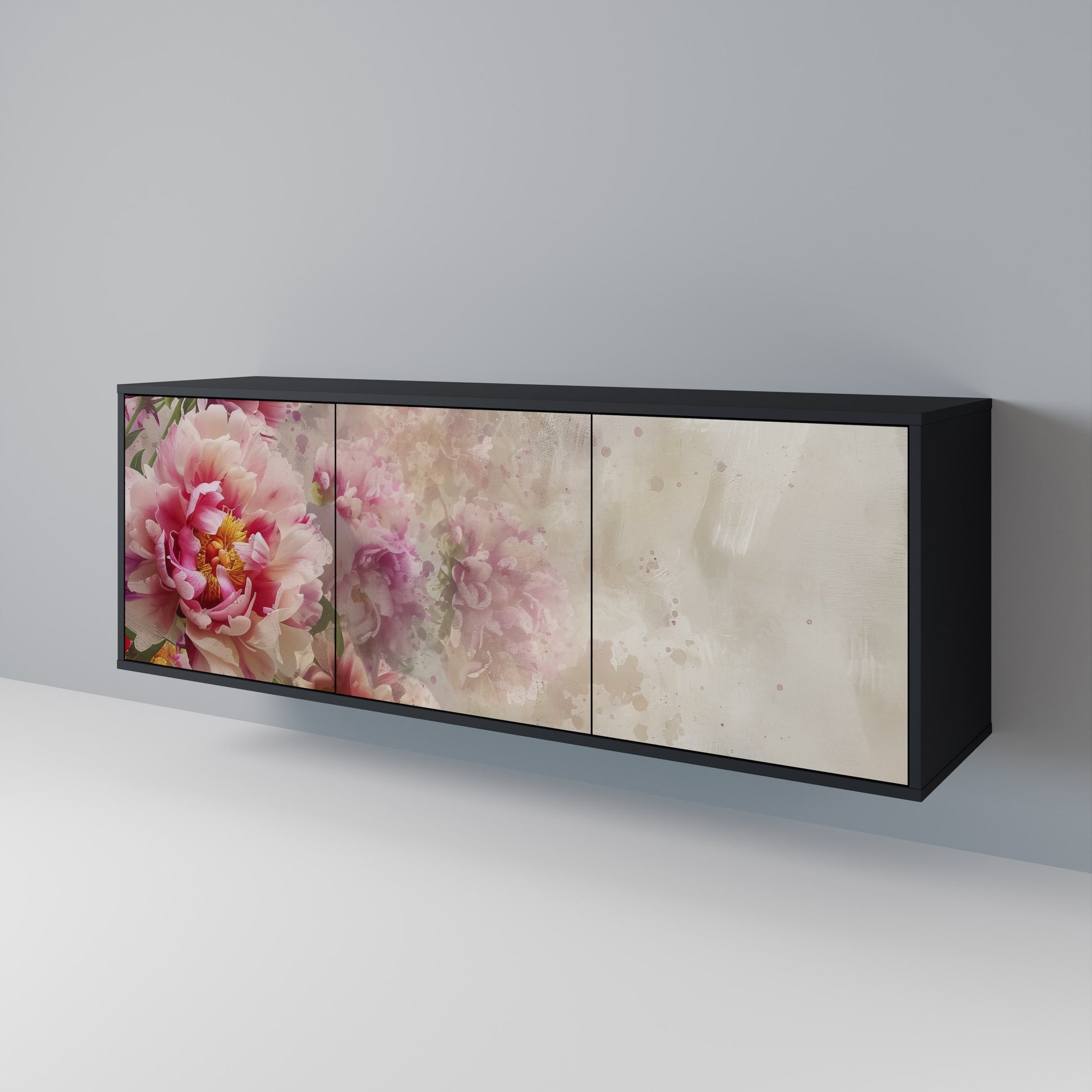 PEONY WHISPER 3-Door Sideboard in Black Finish