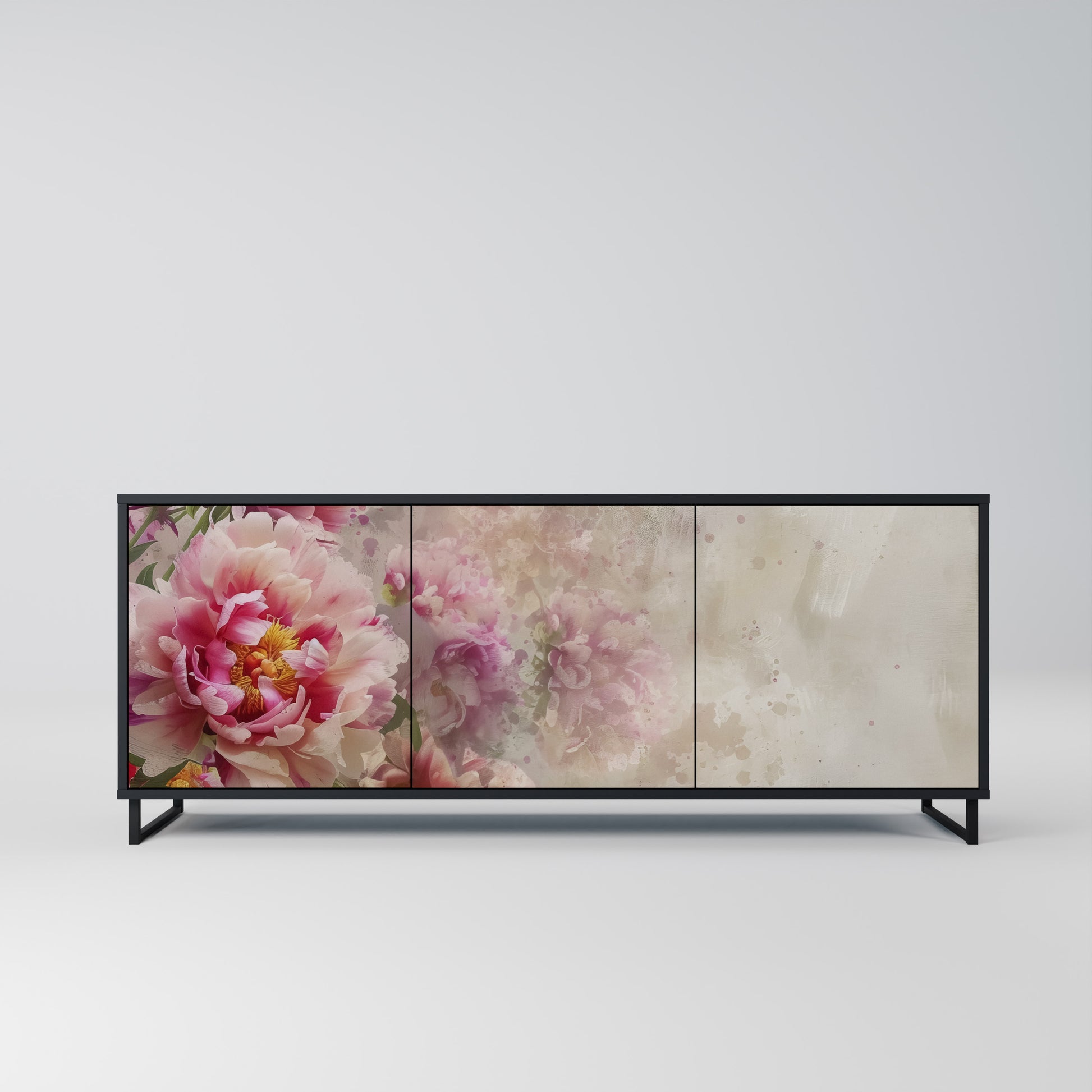 PEONY WHISPER 3-Door Sideboard in Black Finish