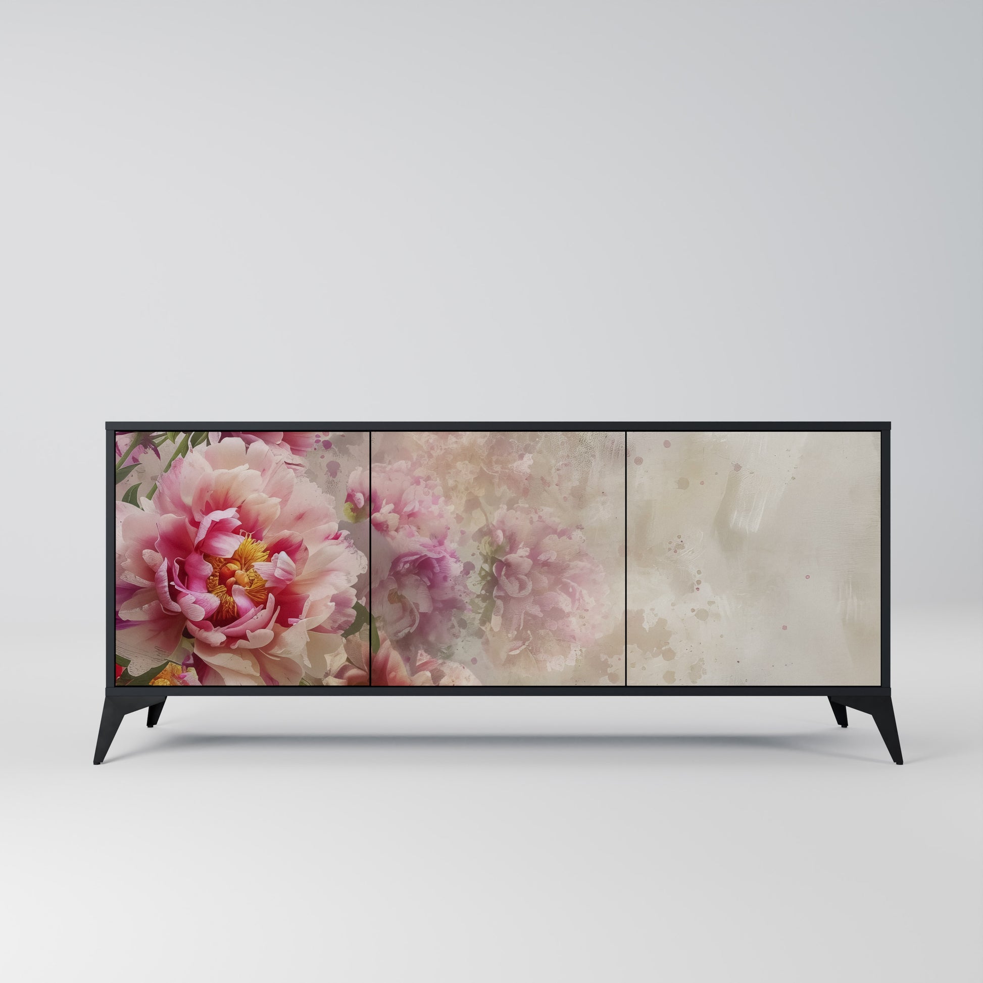 PEONY WHISPER 3-Door Sideboard in Black Finish
