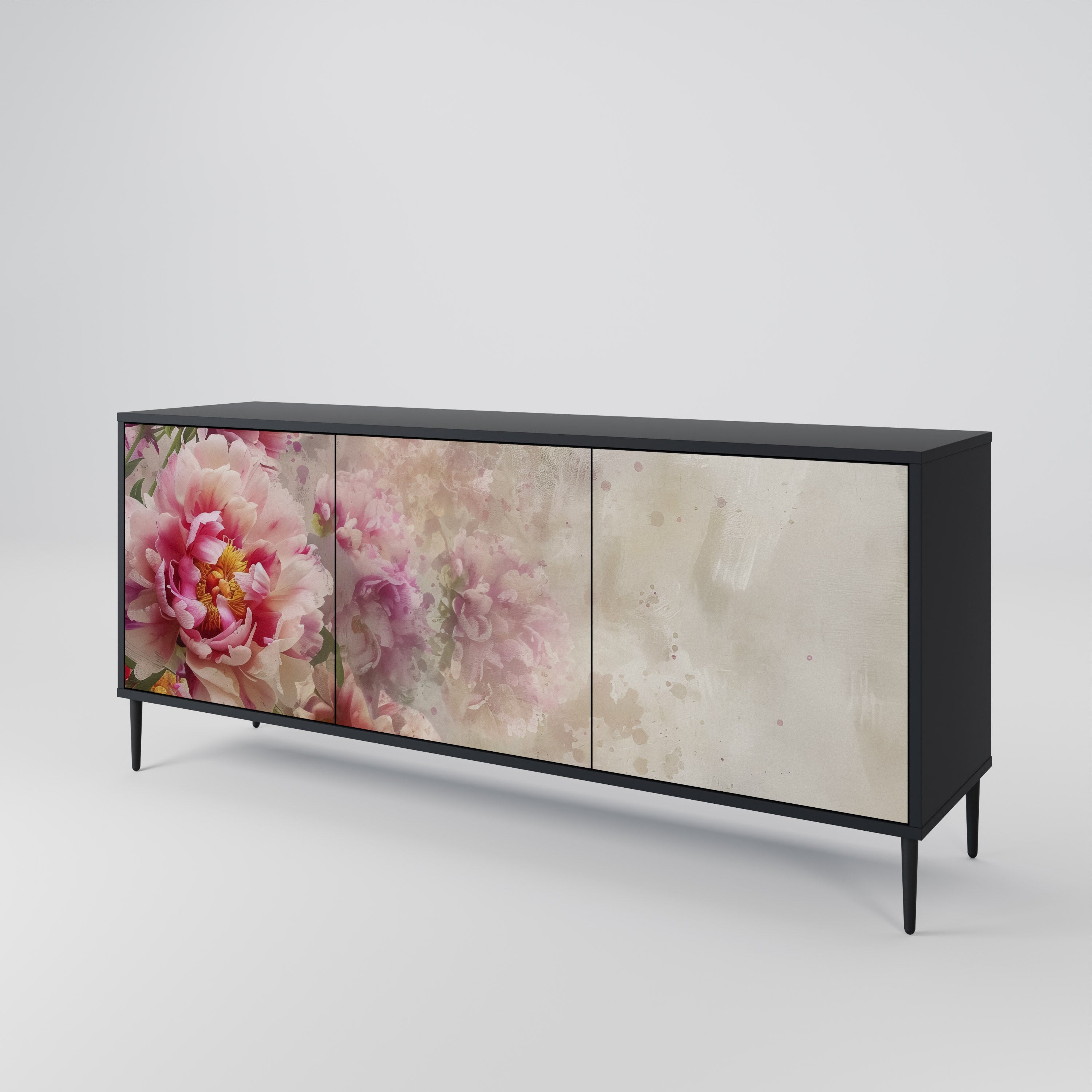 PEONY WHISPER 3-Door Sideboard in Black Finish