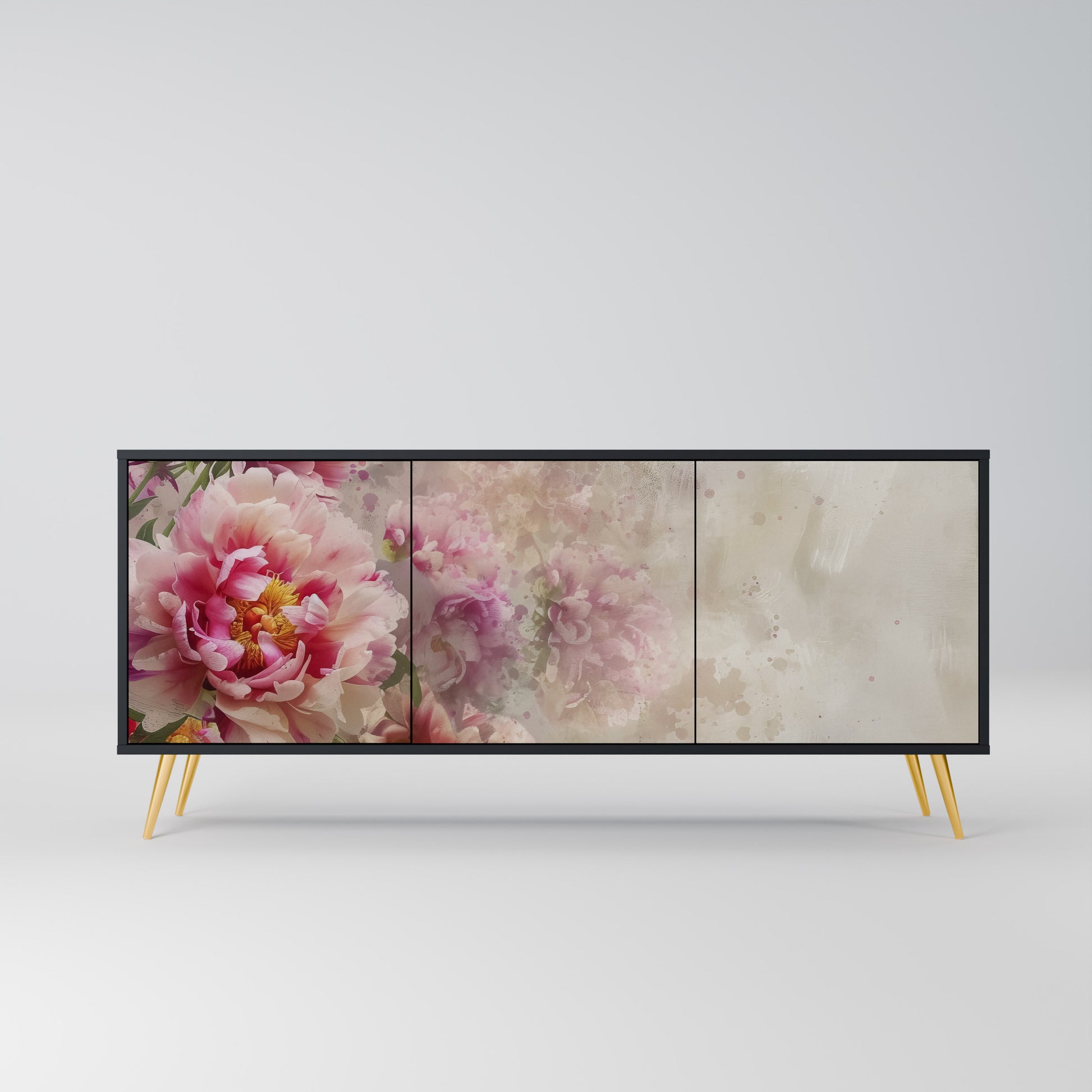 PEONY WHISPER 3-Door Sideboard in Black Finish