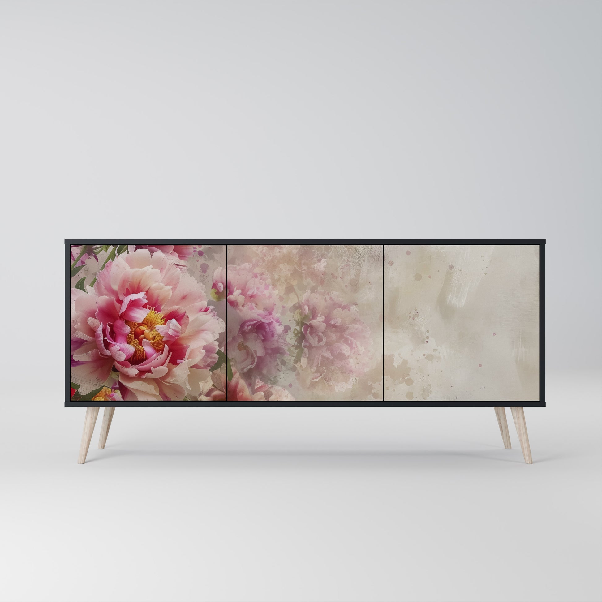 PEONY WHISPER 3-Door Sideboard in Black Finish