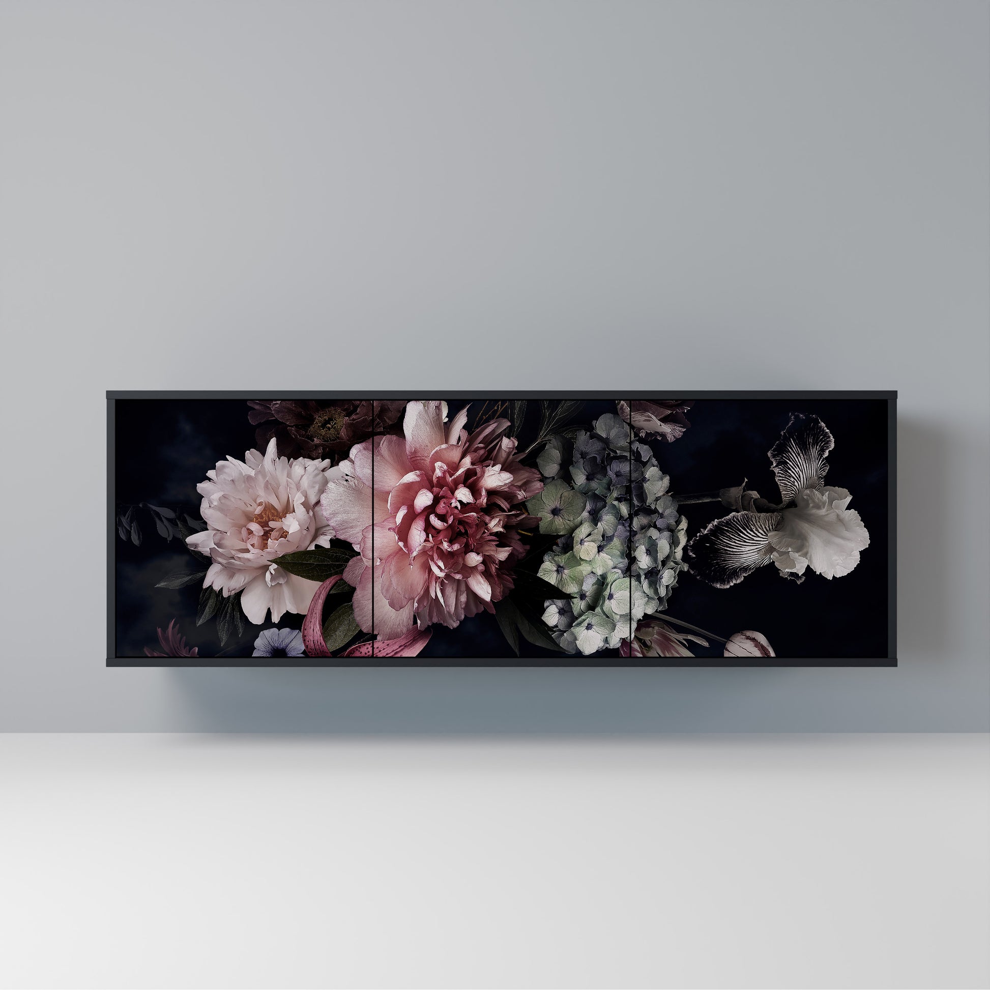 PURE BLOSSOM 3-Door Sideboard in Black Finish