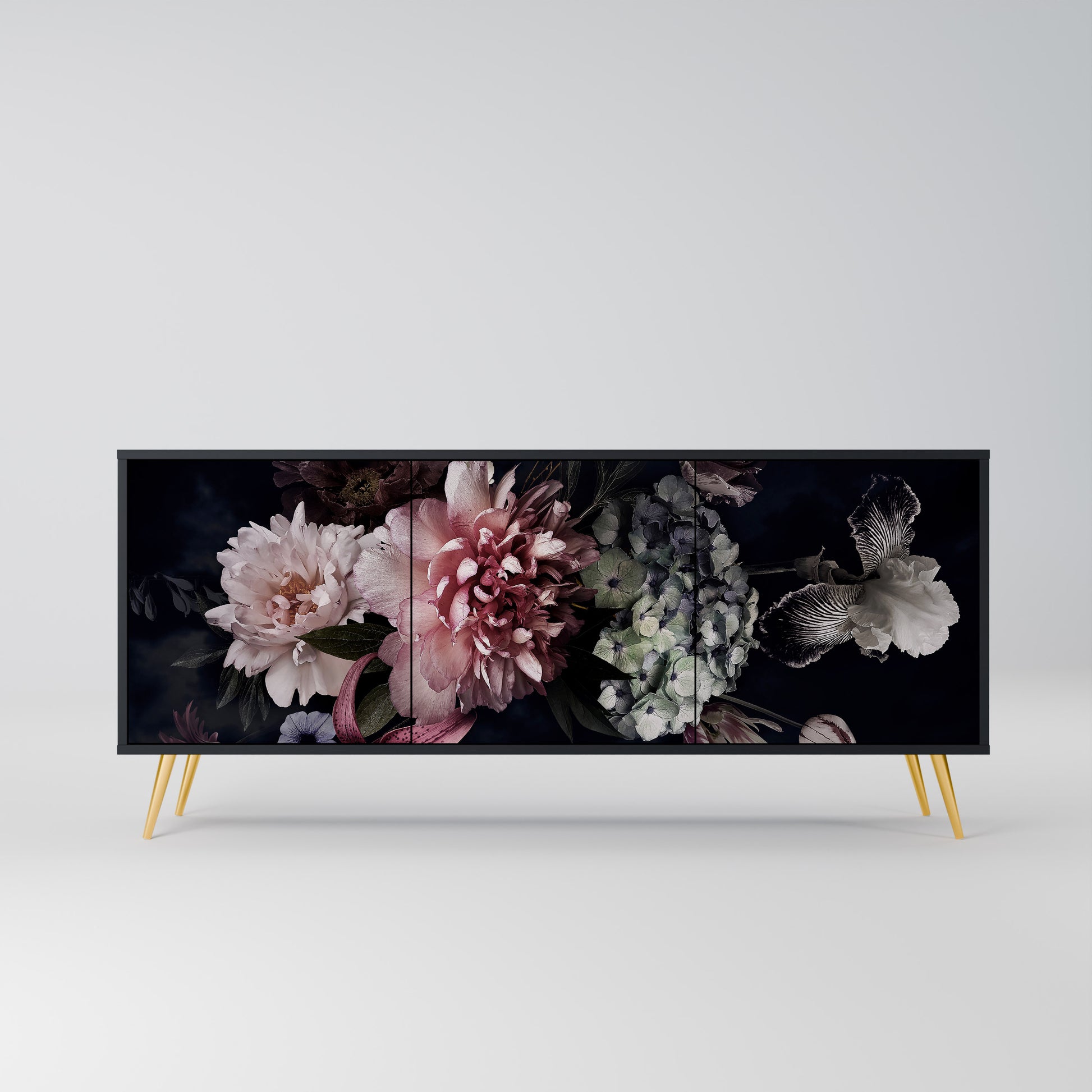 PURE BLOSSOM 3-Door Sideboard in Black Finish