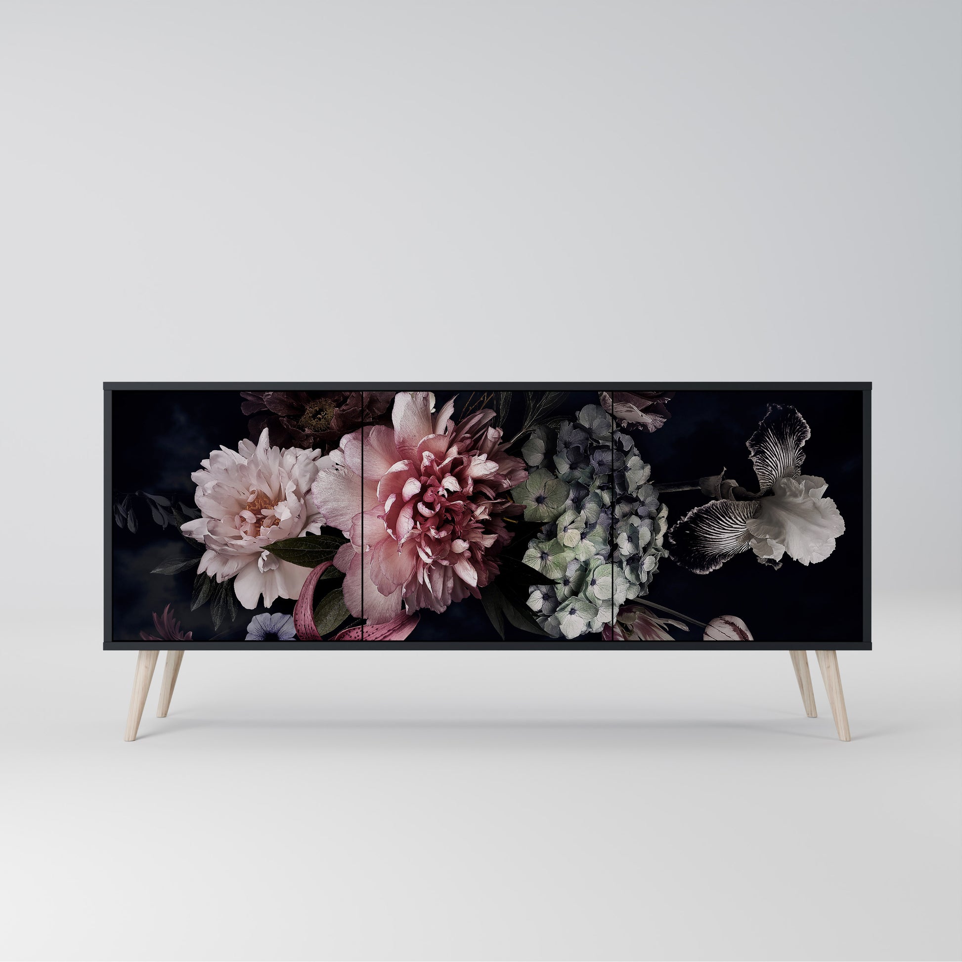PURE BLOSSOM 3-Door Sideboard in Black Finish
