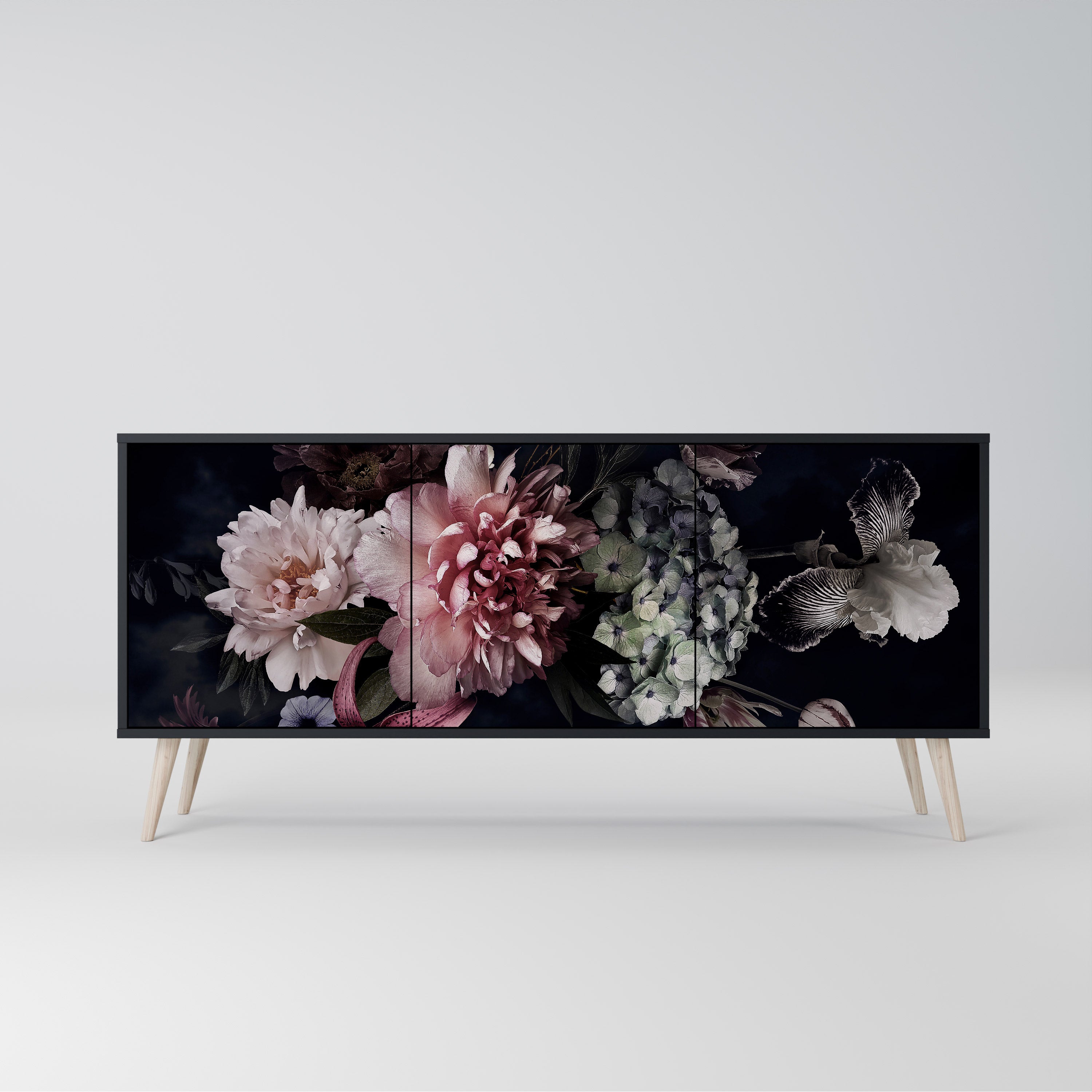 PURE BLOSSOM 3-Door Sideboard in Black Finish