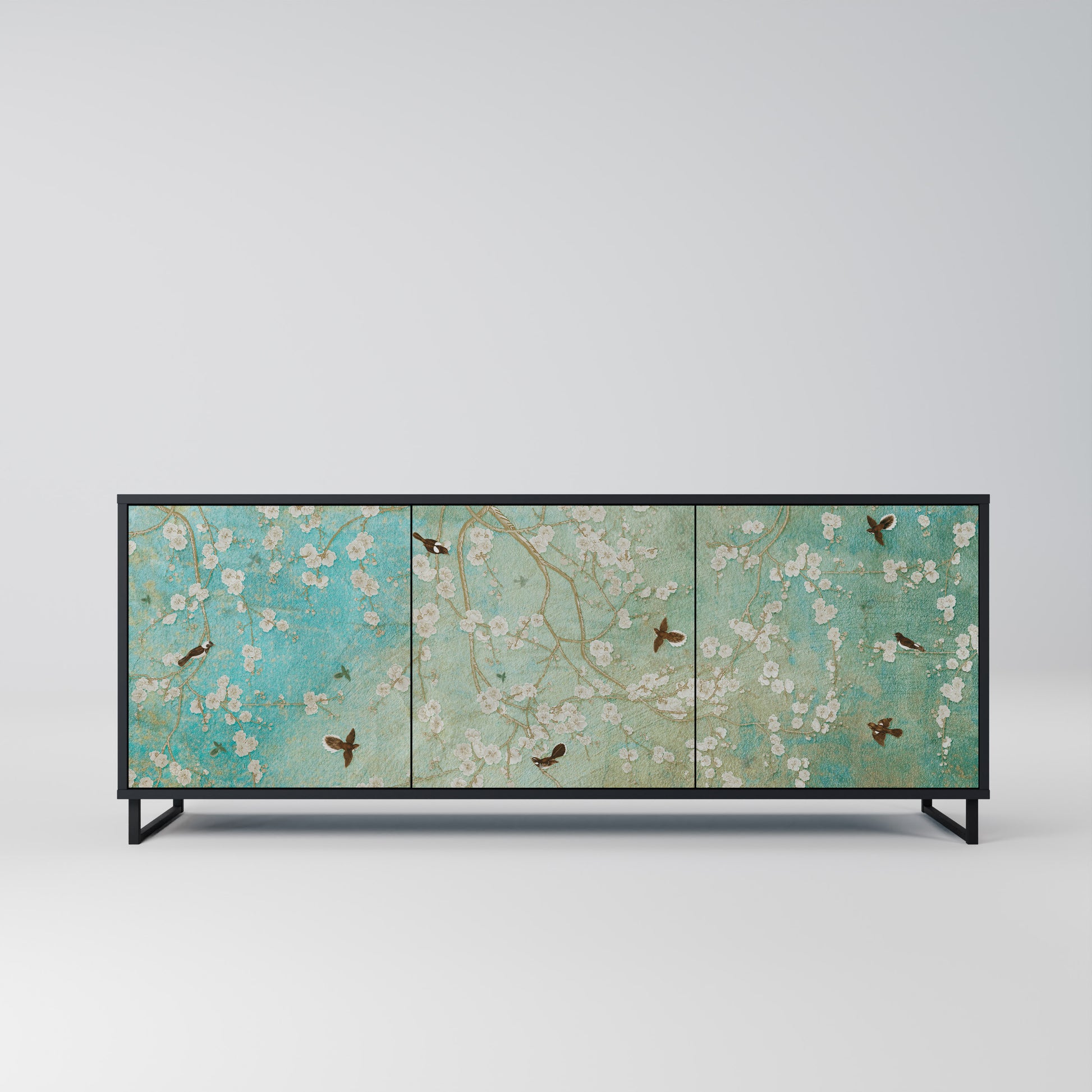 BLOOMING CHARM 3-Door Sideboard in Black Finish