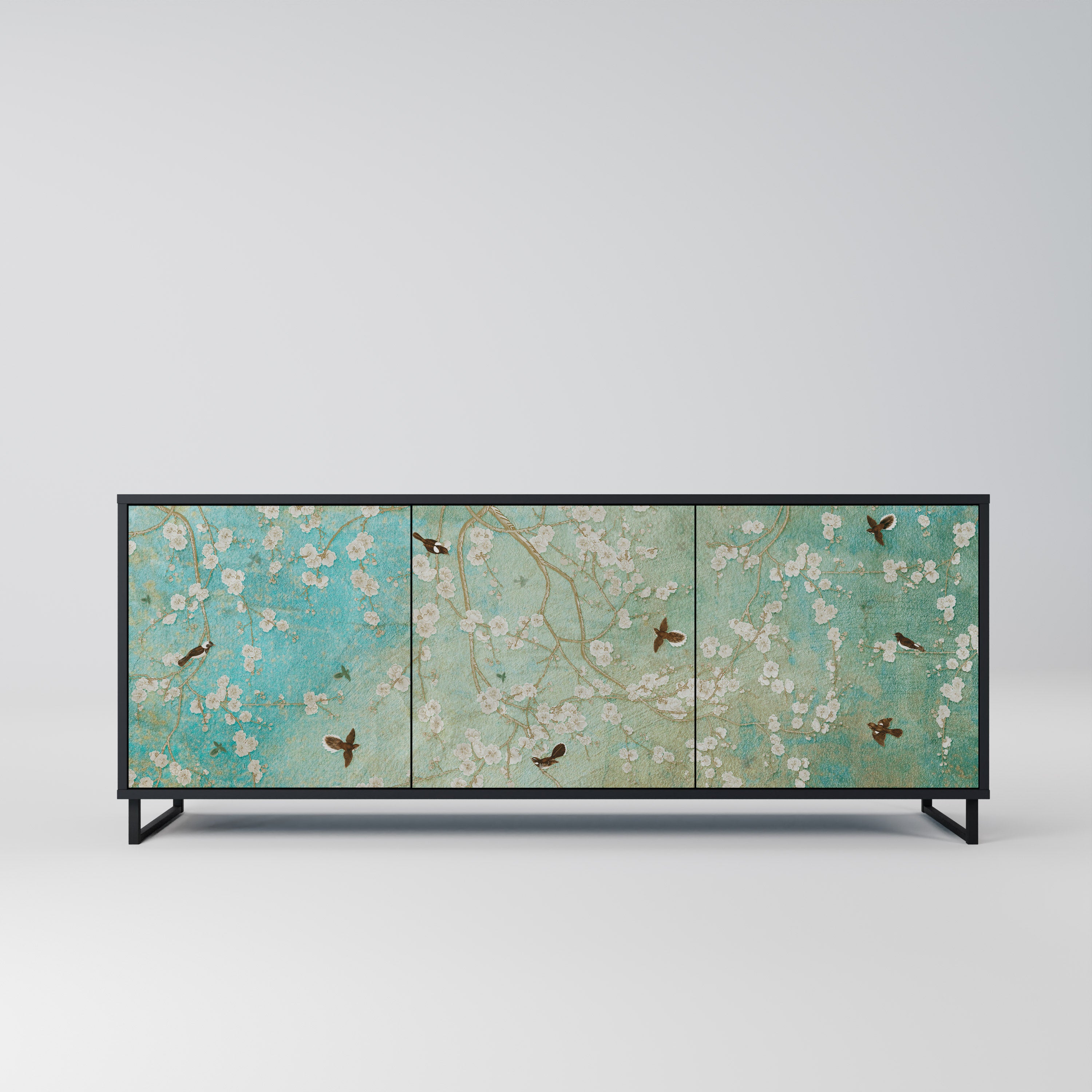 BLOOMING CHARM 3-Door Sideboard in Black Finish