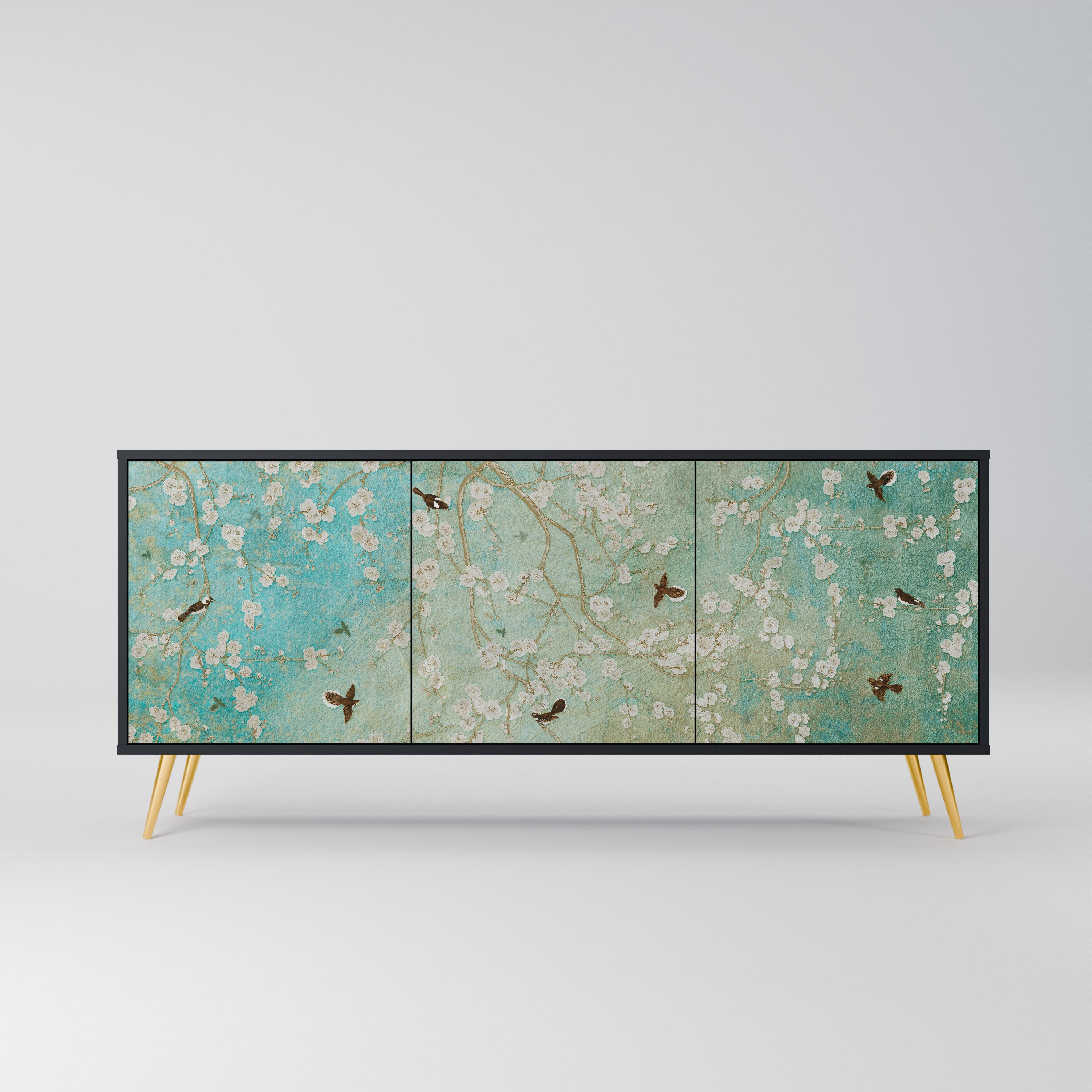 BLOOMING CHARM 3-Door Sideboard in Black Finish