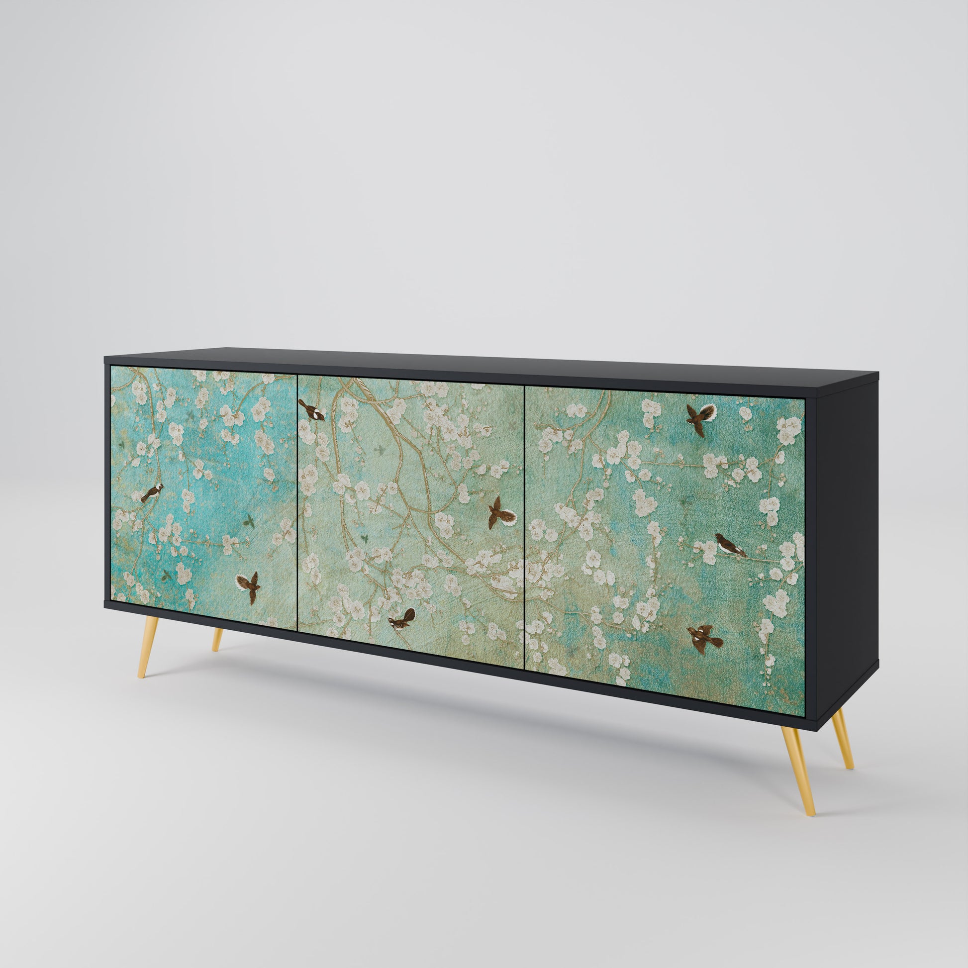 BLOOMING CHARM 3-Door Sideboard in Black Finish