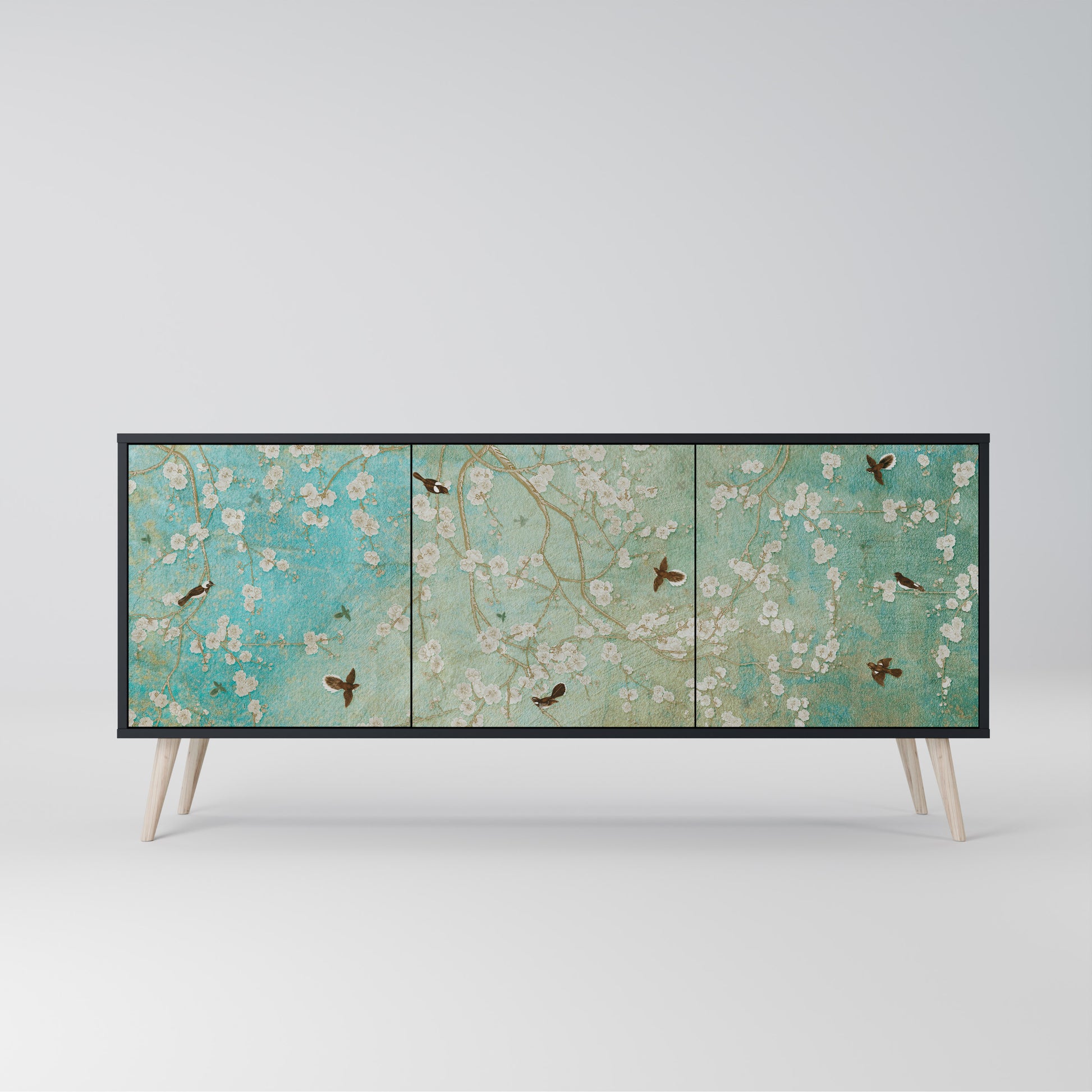BLOOMING CHARM 3-Door Sideboard in Black Finish