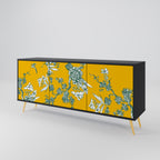 Aparador YELLOW CHINOISERIE de 3 puertas con acabado negro