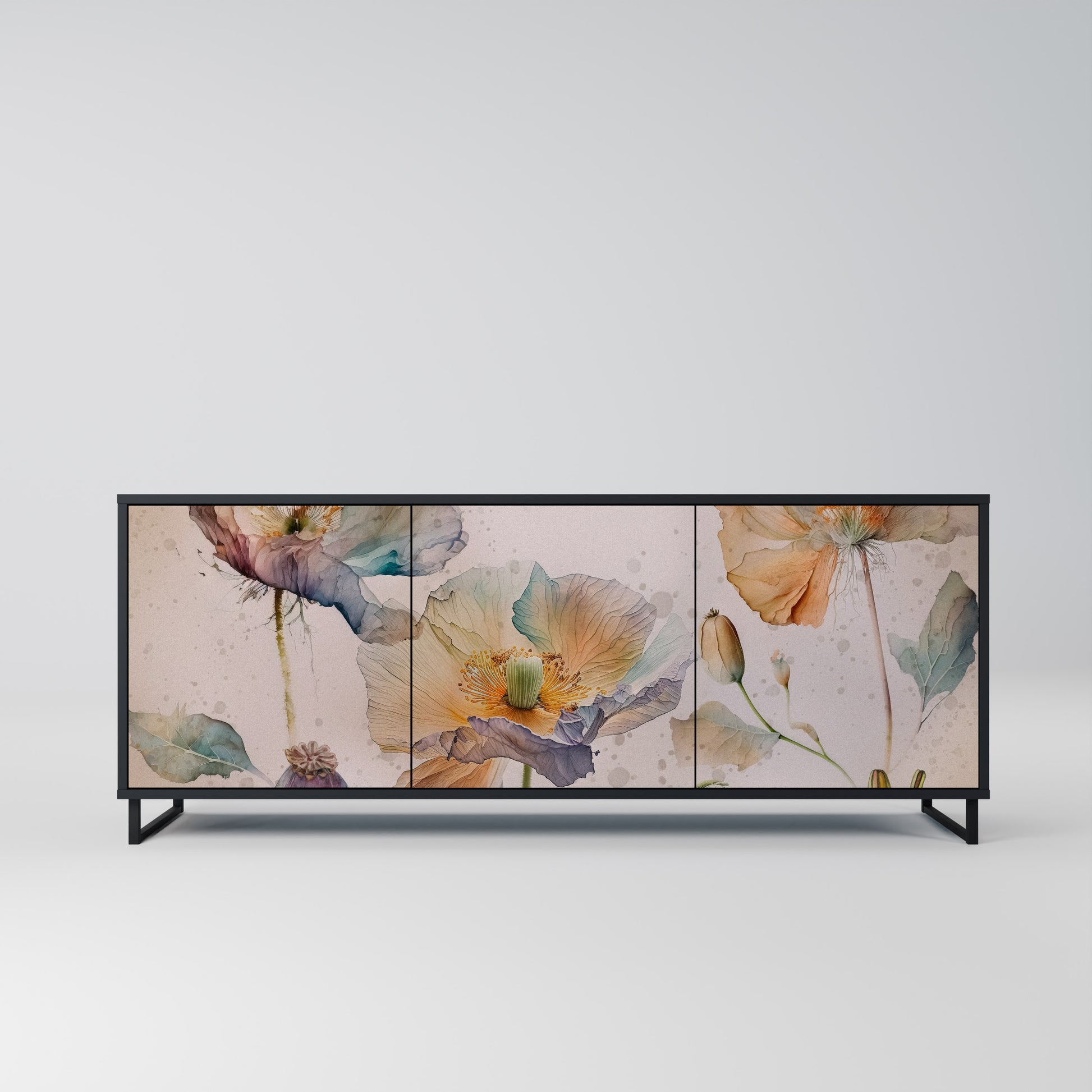 SOFTEN POPPY 3-Door Sideboard in Black Finish