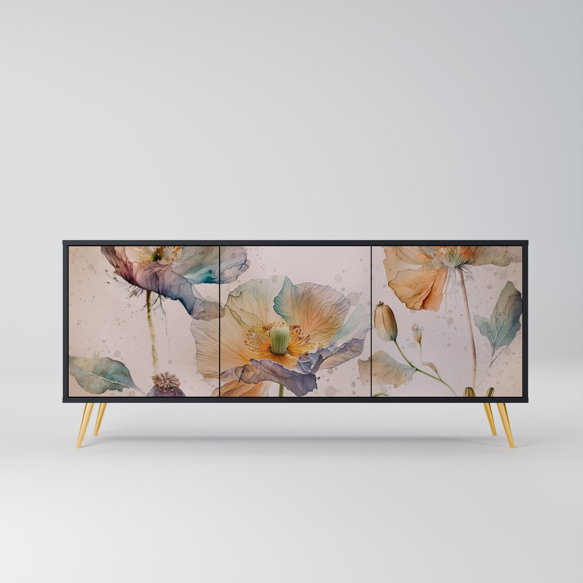 SOFTEN POPPY 3-Door Sideboard in Black Finish