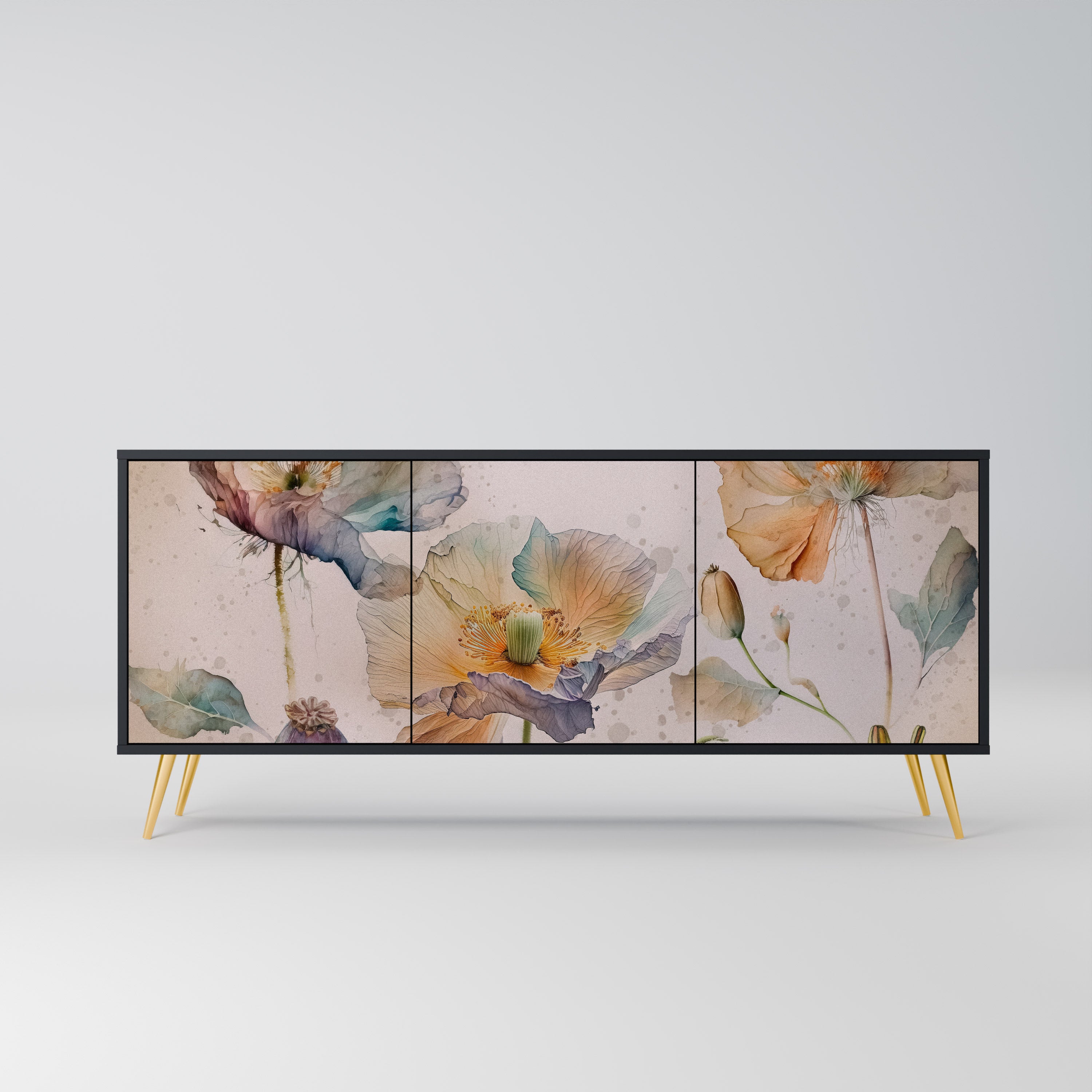 SOFTEN POPPY 3-Door Sideboard in Black Finish