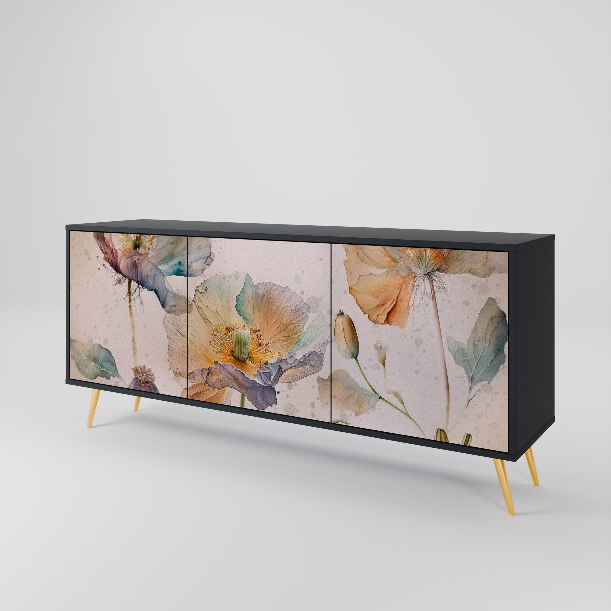 SOFTEN POPPY 3-Door Sideboard in Black Finish