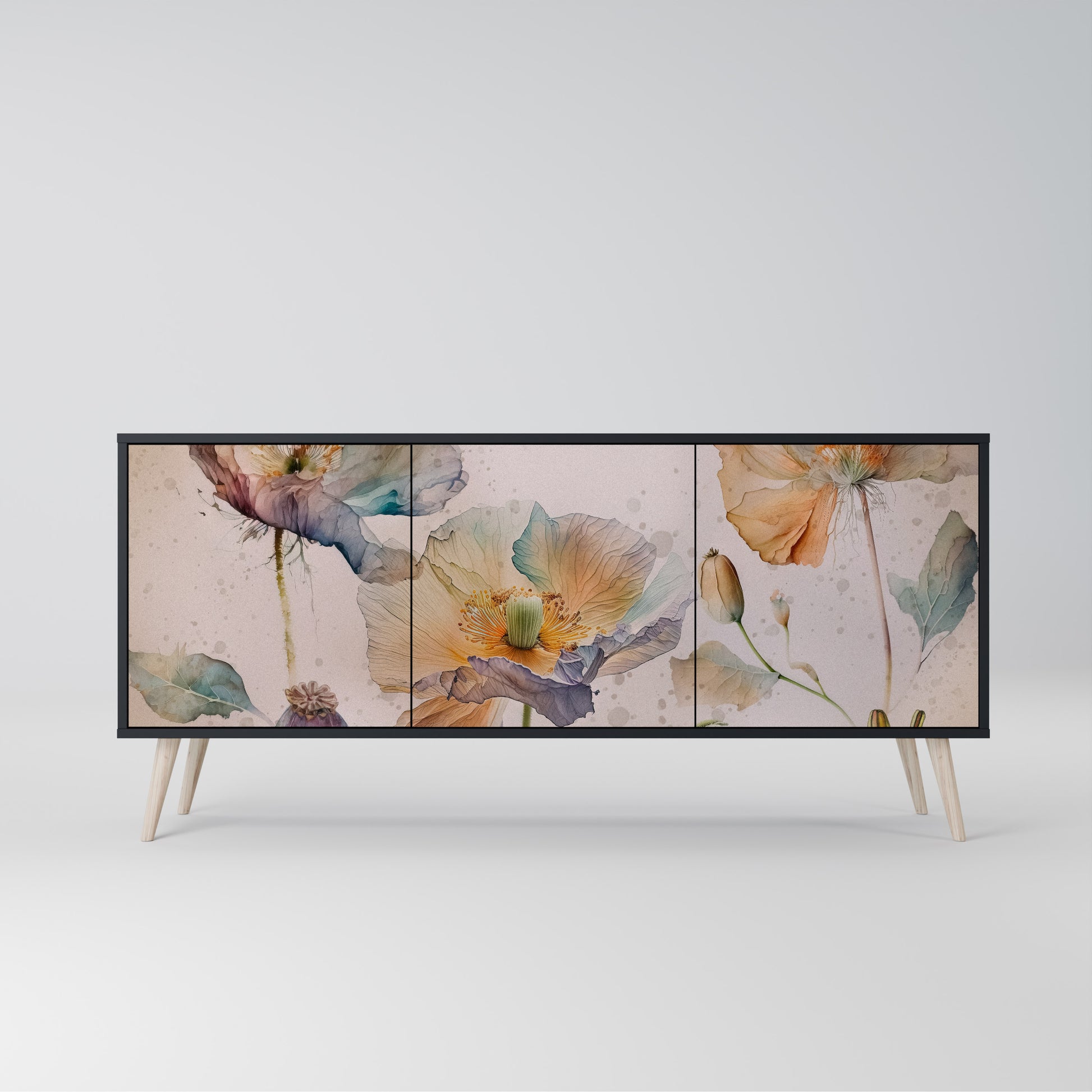 SOFTEN POPPY 3-Door Sideboard in Black Finish